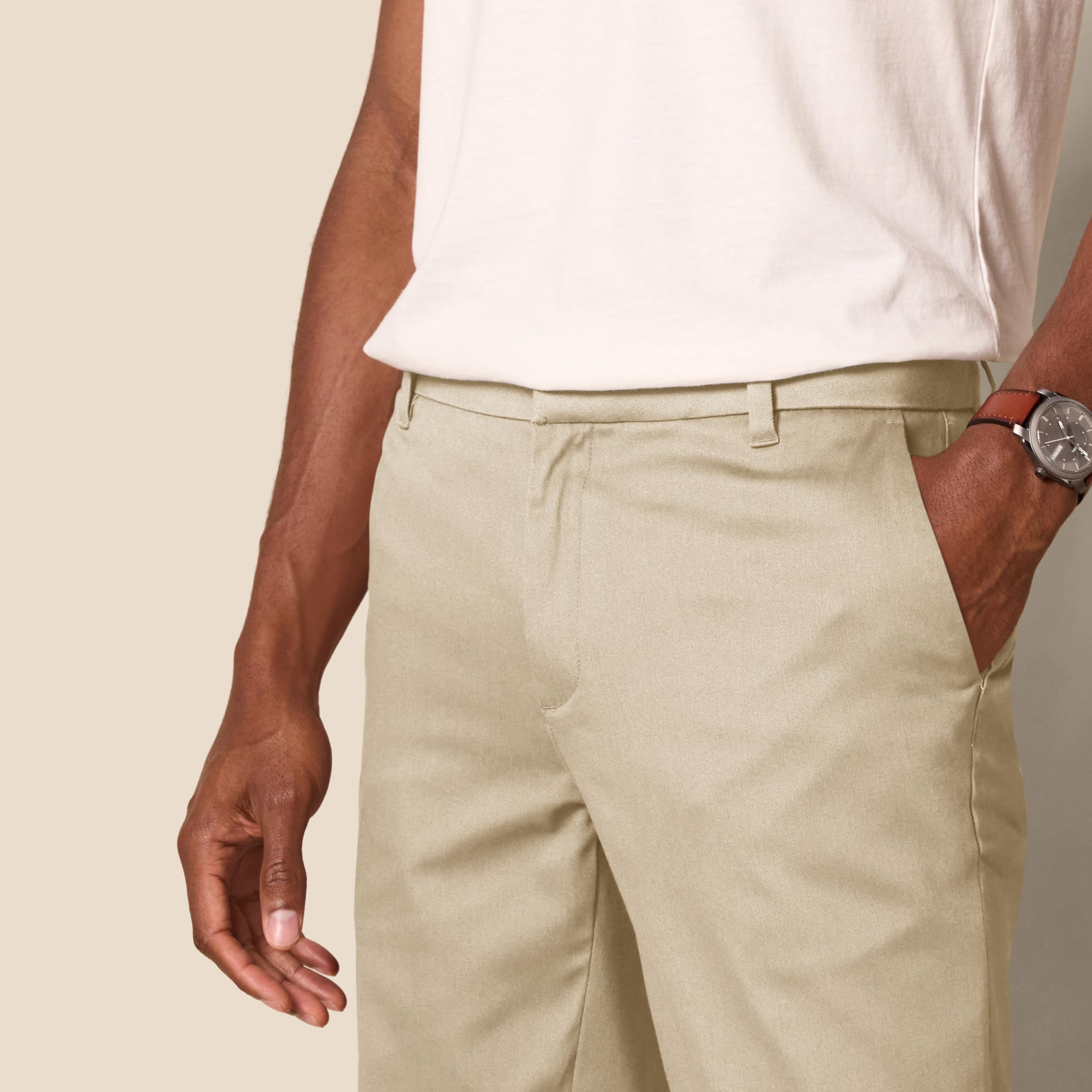 Amazon Essentials Men's Slim-Fit Wrinkle-Resistant Stretch Pants Tan Size 34x33