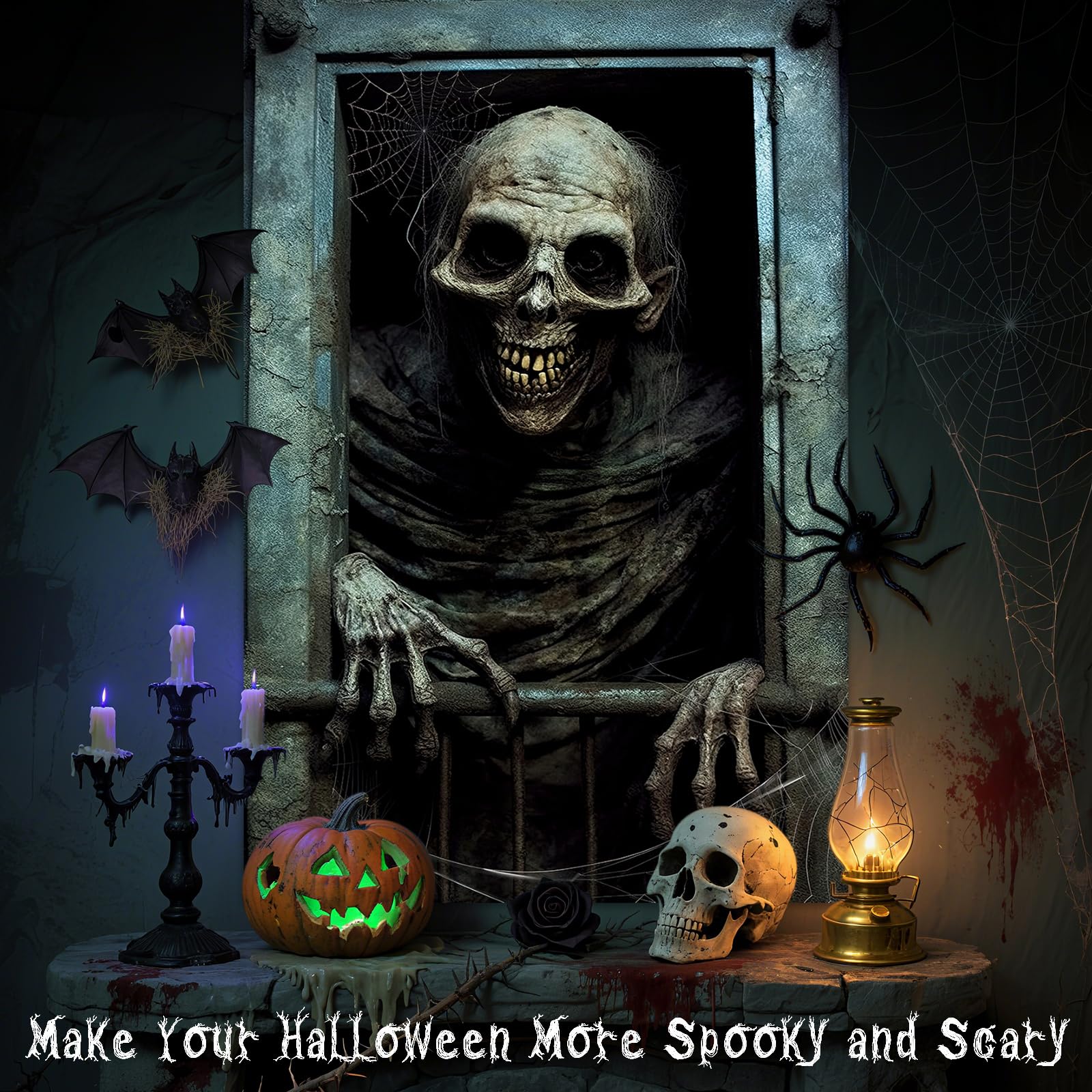 ROOKEA Halloween Vampire Window Curtain Spooky Ghost Banner Indoor Outdoor Decor