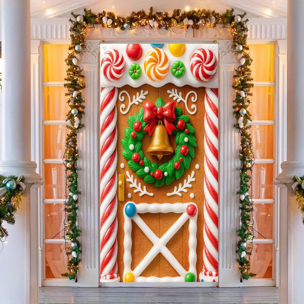 BlissYard Merry Christmas Door Cover 71x35 Inch Front Porch Door Banners