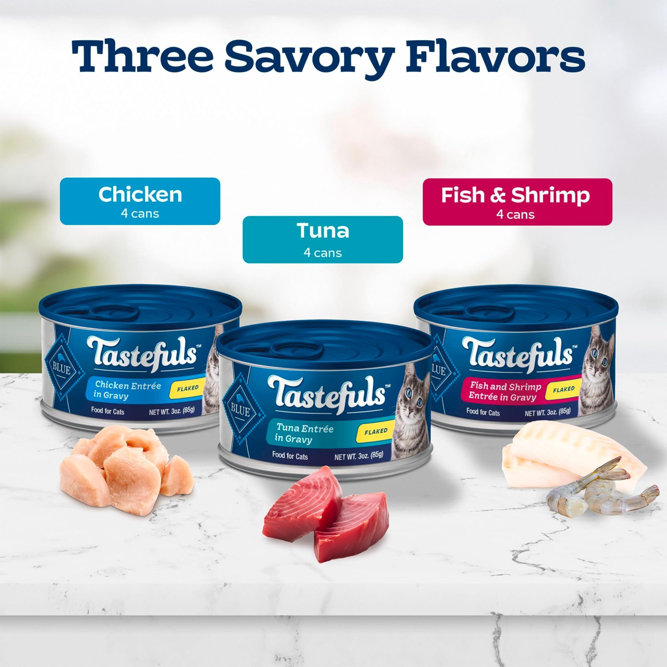 BestBy04/28 Blue Buffalo Tastefuls Wet Cat Food Variety Tuna Chicken 3oz 12ct