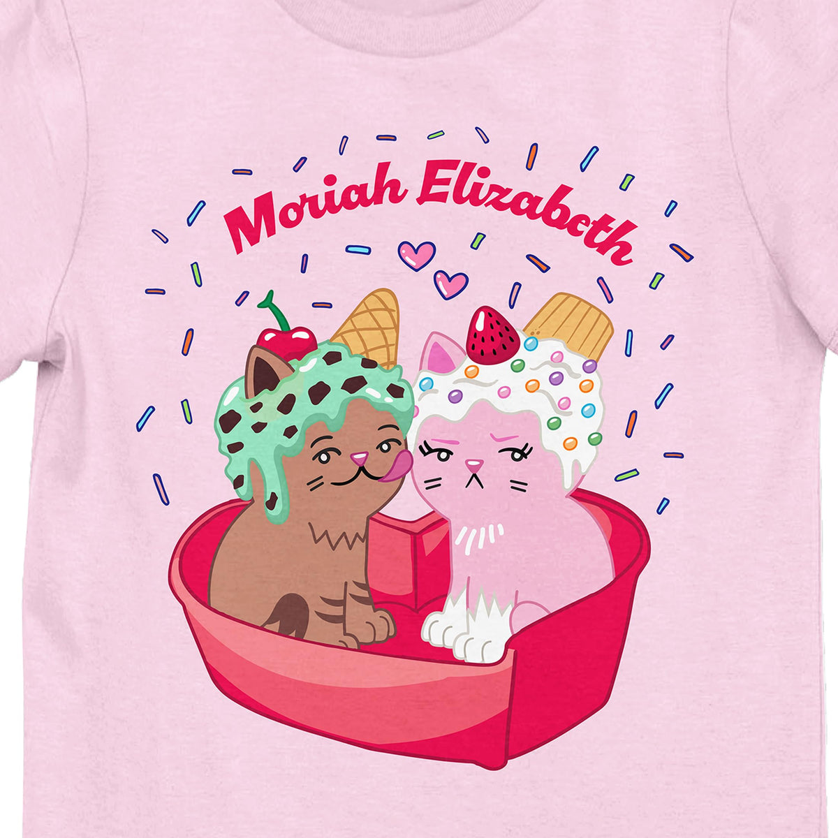 Moriah Elizabeth Two Cats Girls' Pink Crew Neck Short Sleeve Tee - Small