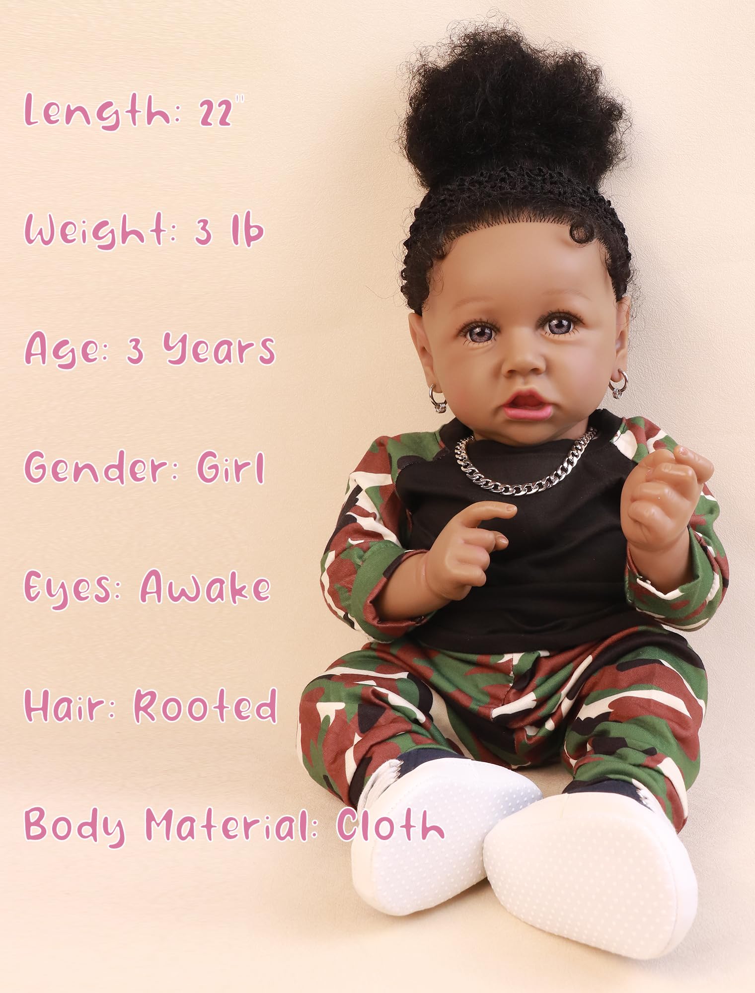 HOOMAI Lifelike Reborn Baby Doll African American Girl Soft Body 22.8 Inch
