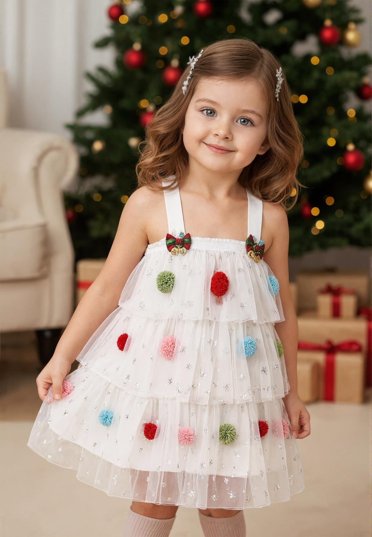 Noubeau Toddler Baby Girl Christmas Dress Star Sequin Layered Green Tutu Dresses