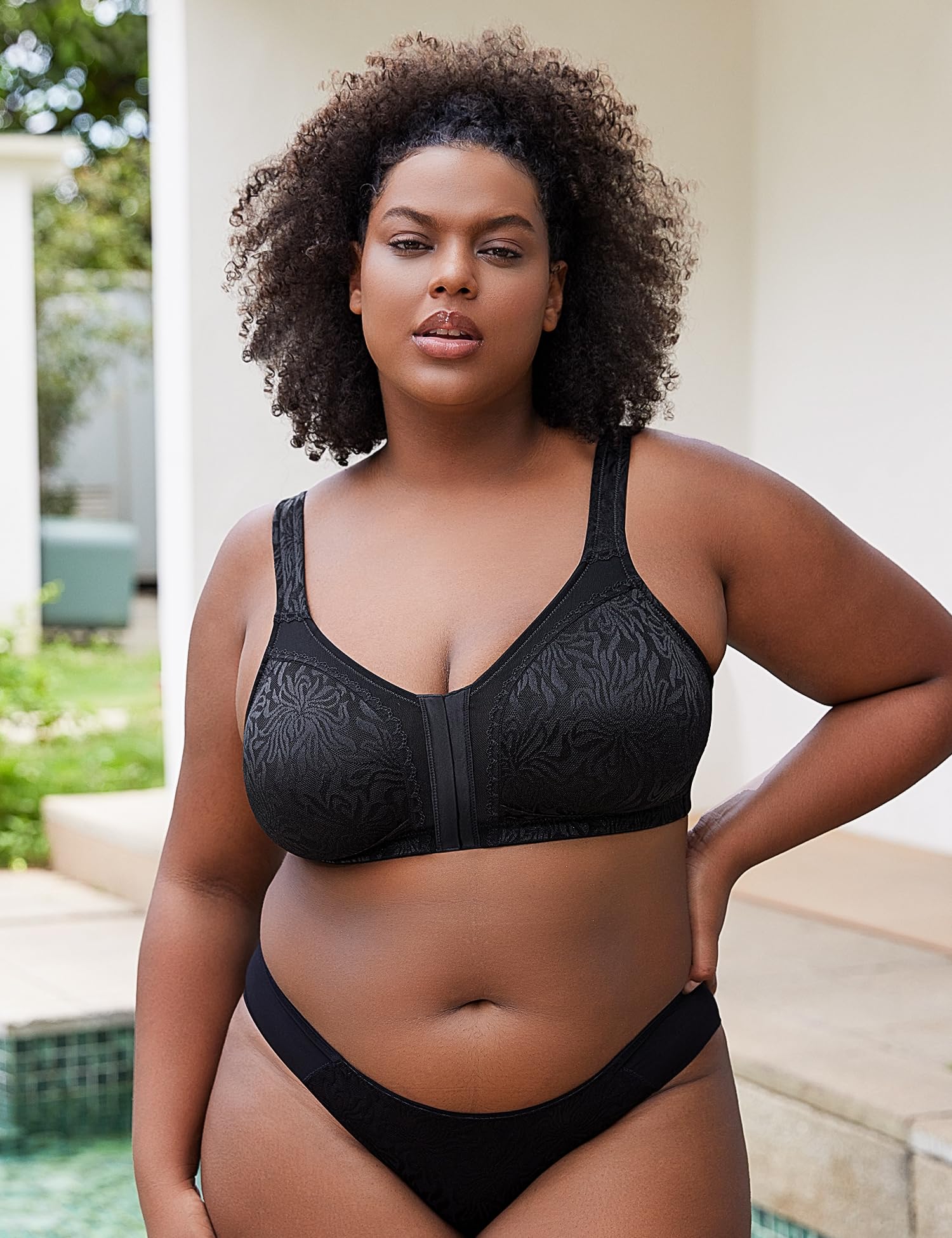 Wingslove Women's Front Closure Minimizer Bra Wirefree Black Size 36DD