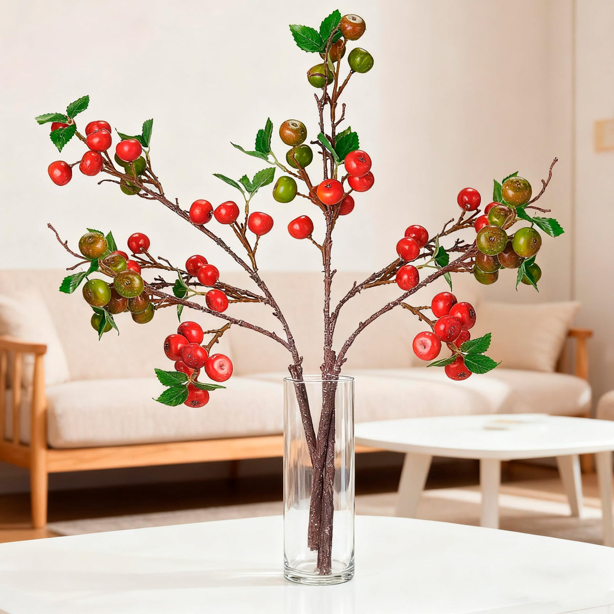 FOFOWHAT 21.65 Inch Berries Stems, 4 Pcs Faux Berry Branches for Wreath, Green