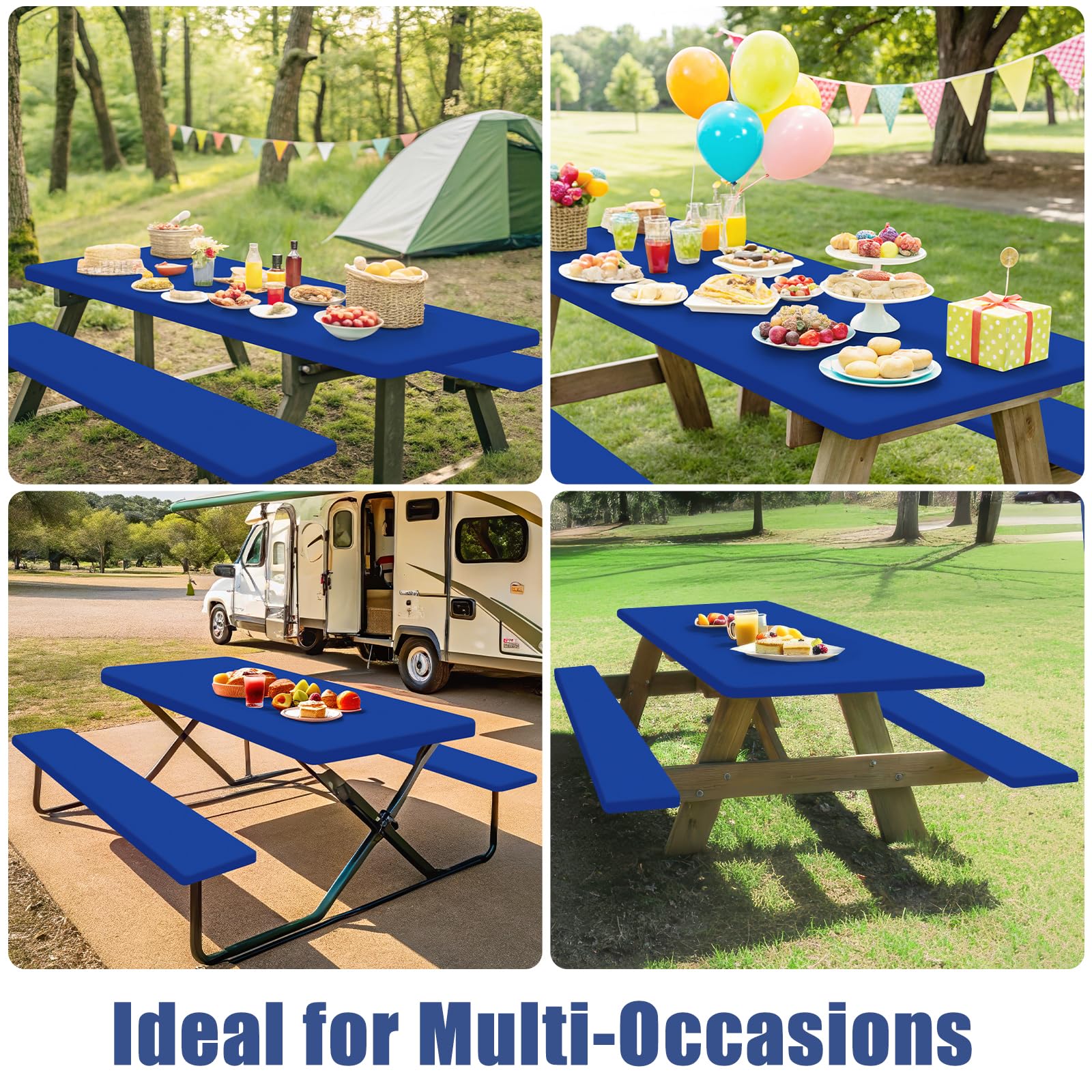 Moosfor Picnic Table Cover with Bench Covers Elastic Fitted Spandex 30x72 Blue