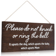 YEWANG Do Not Ring Doorbell Sign Wooden 12x6 Inch Brown with Ropes