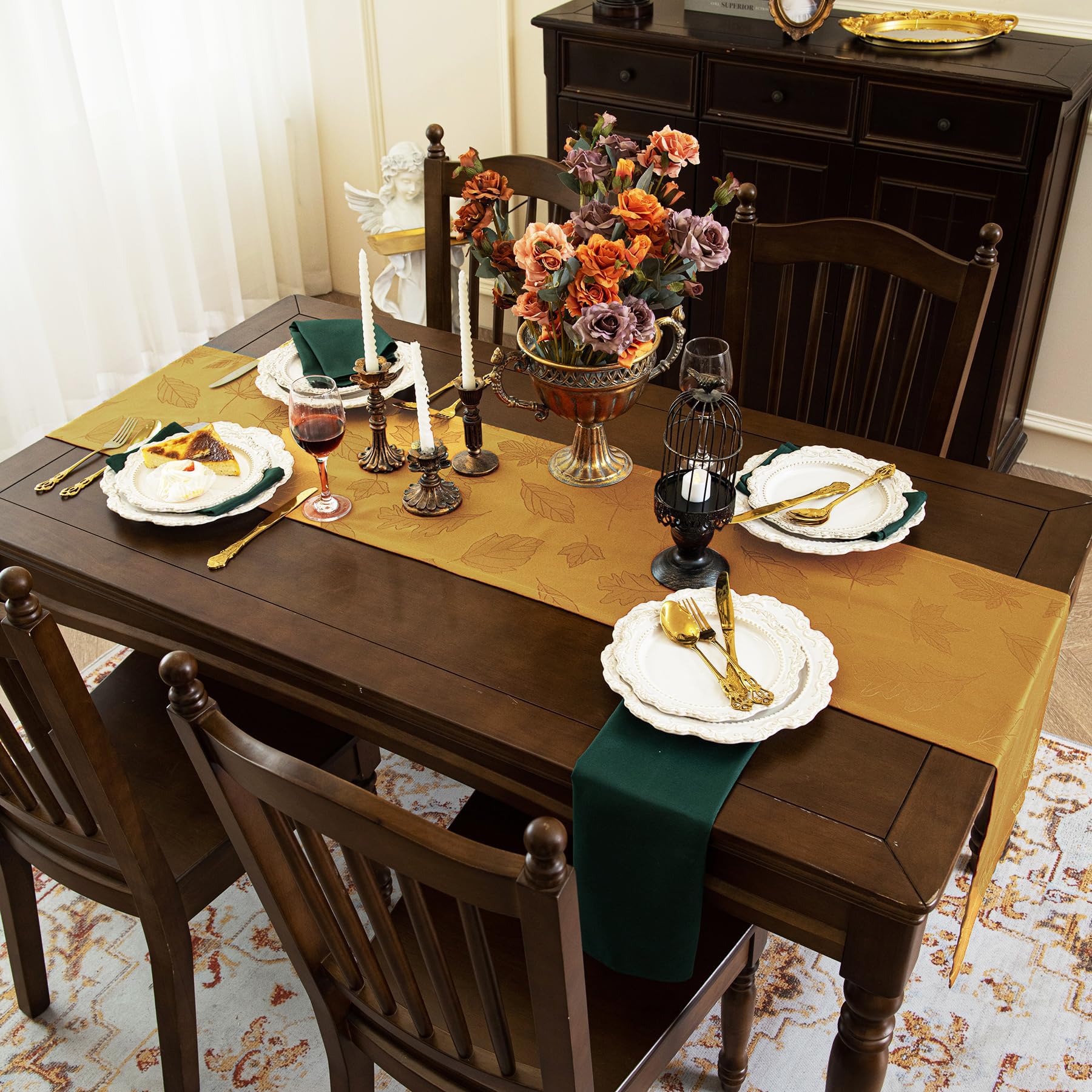 Joyfol Day Jacquard Maple Leaf Table Runner Amber 14x60 Inch