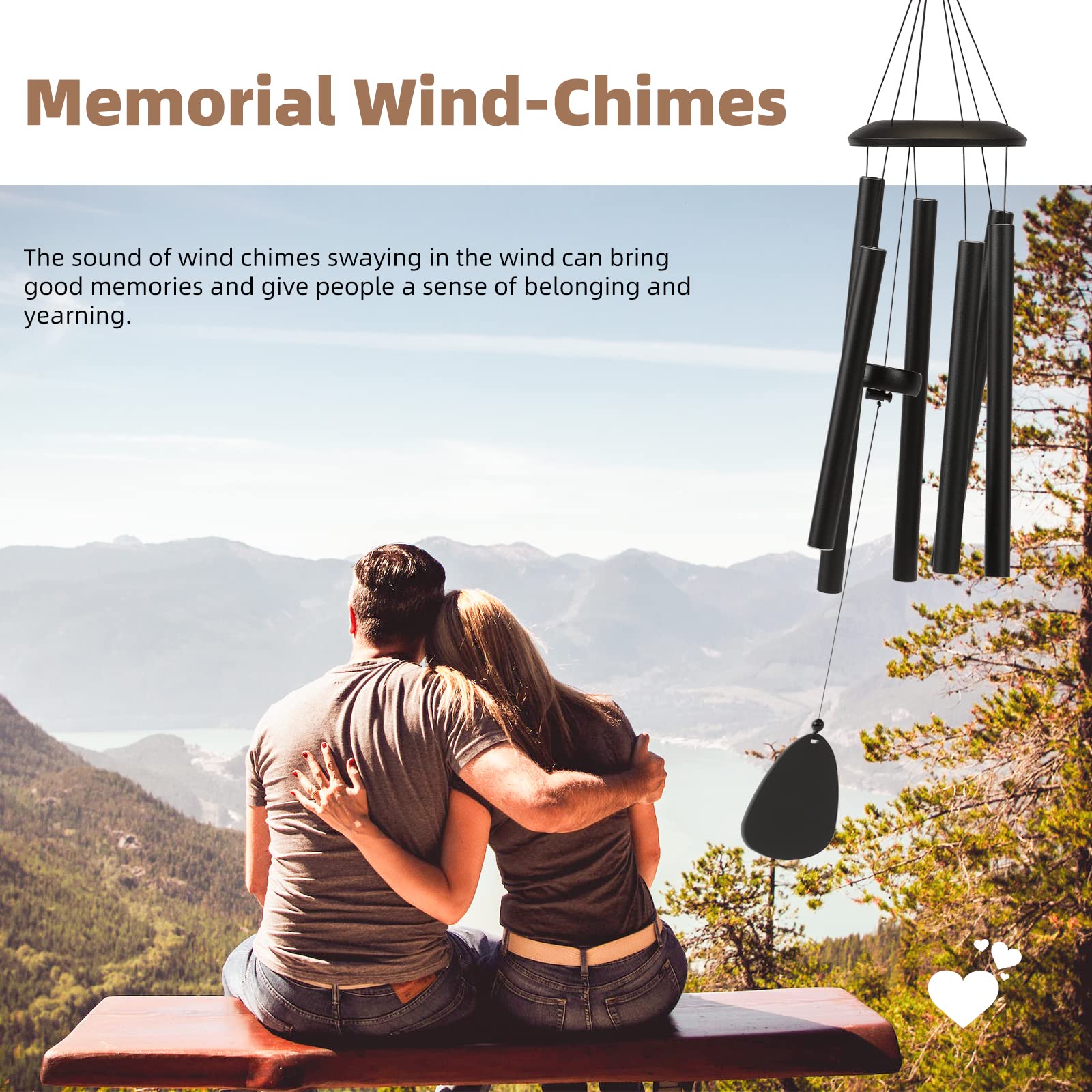 FSVGYY Large Outdoor Wind Chimes 32" Black Soothing Melodic Tones