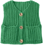 UEU Women's V Neck Crochet Sweater Vest Sleeveless Cardigan Green Size M