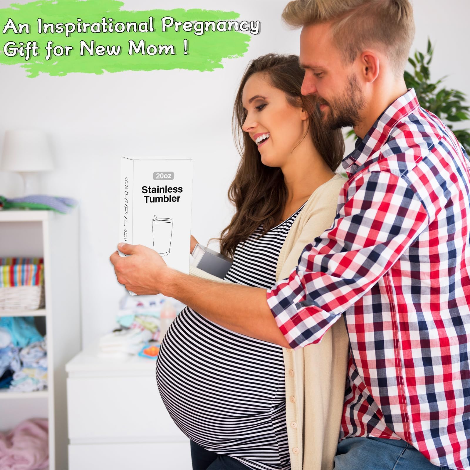 CUPLOOV Pregnant Blue Tumbler 20oz Insulated Cup with Lid & Straw