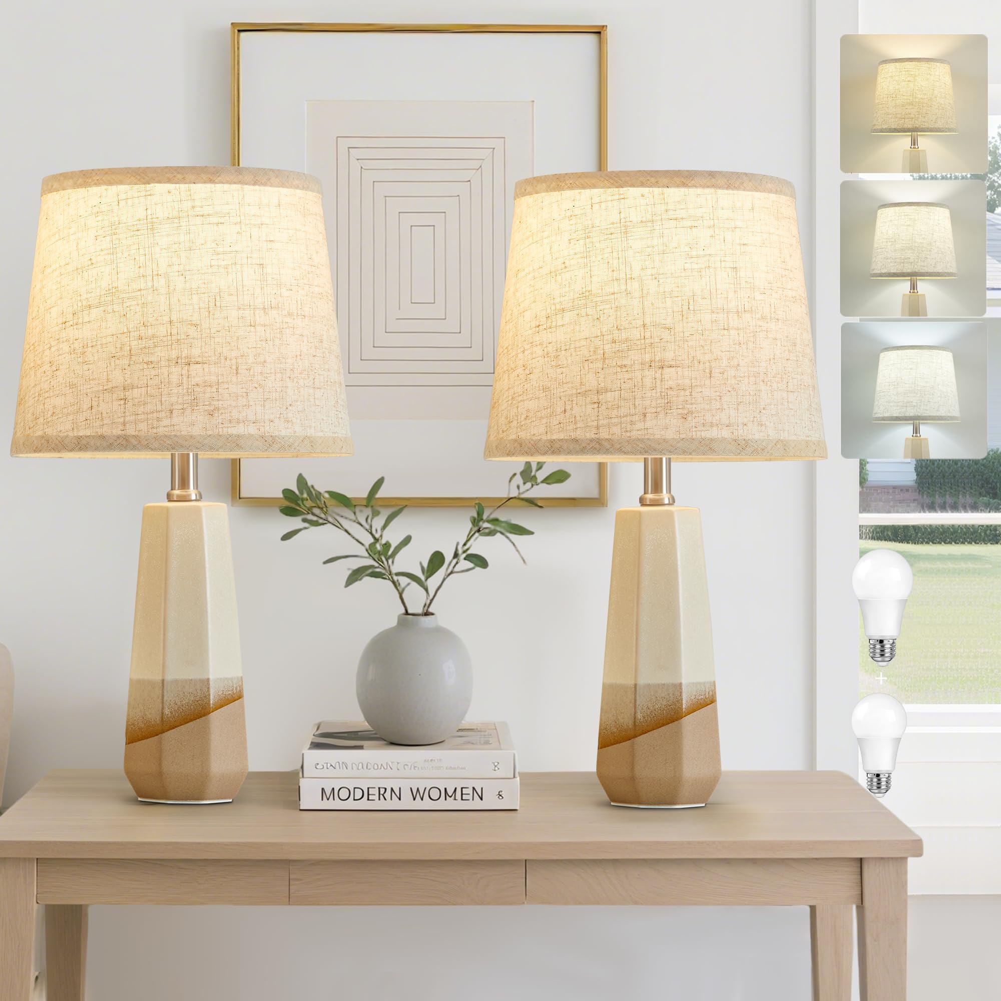 GyroVu Ceramic Table Lamp Set of 2 Adjustable Color Temp Brown 18.63"