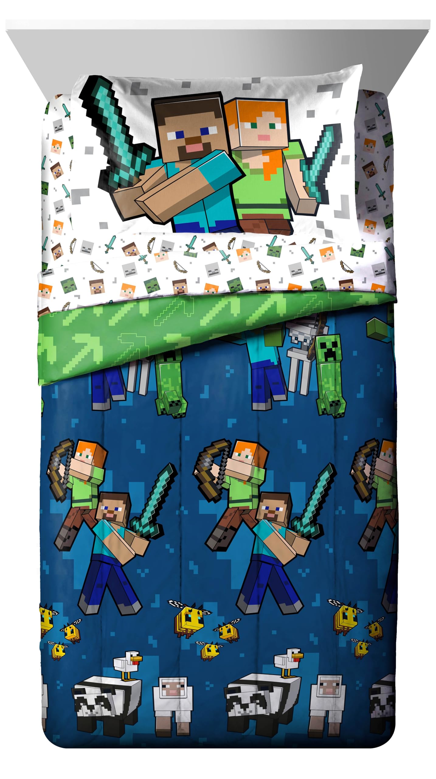 Jay Franco Minecraft Twin Comforter Set 5PC Bedding Creeper Zombie