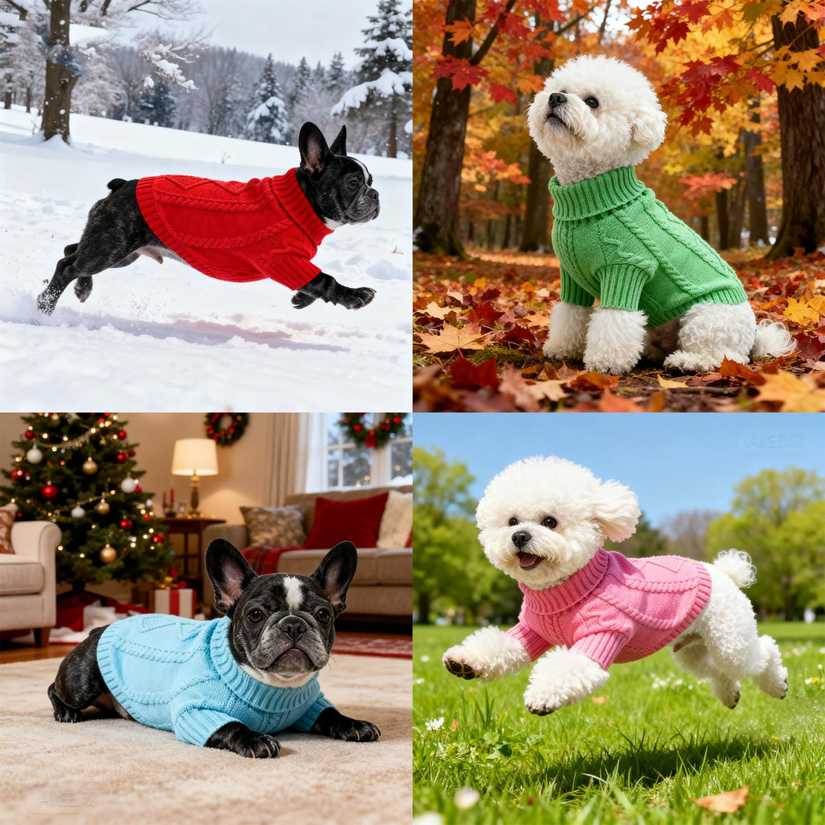 Dog Pullover Sweater, Cold Weather Cable Knitwear, Classic Turtleneck Thick Warm Clothes for Chihuahua, Bulldog, Dachshund, Pug, Yorkie (Pink, Small)
