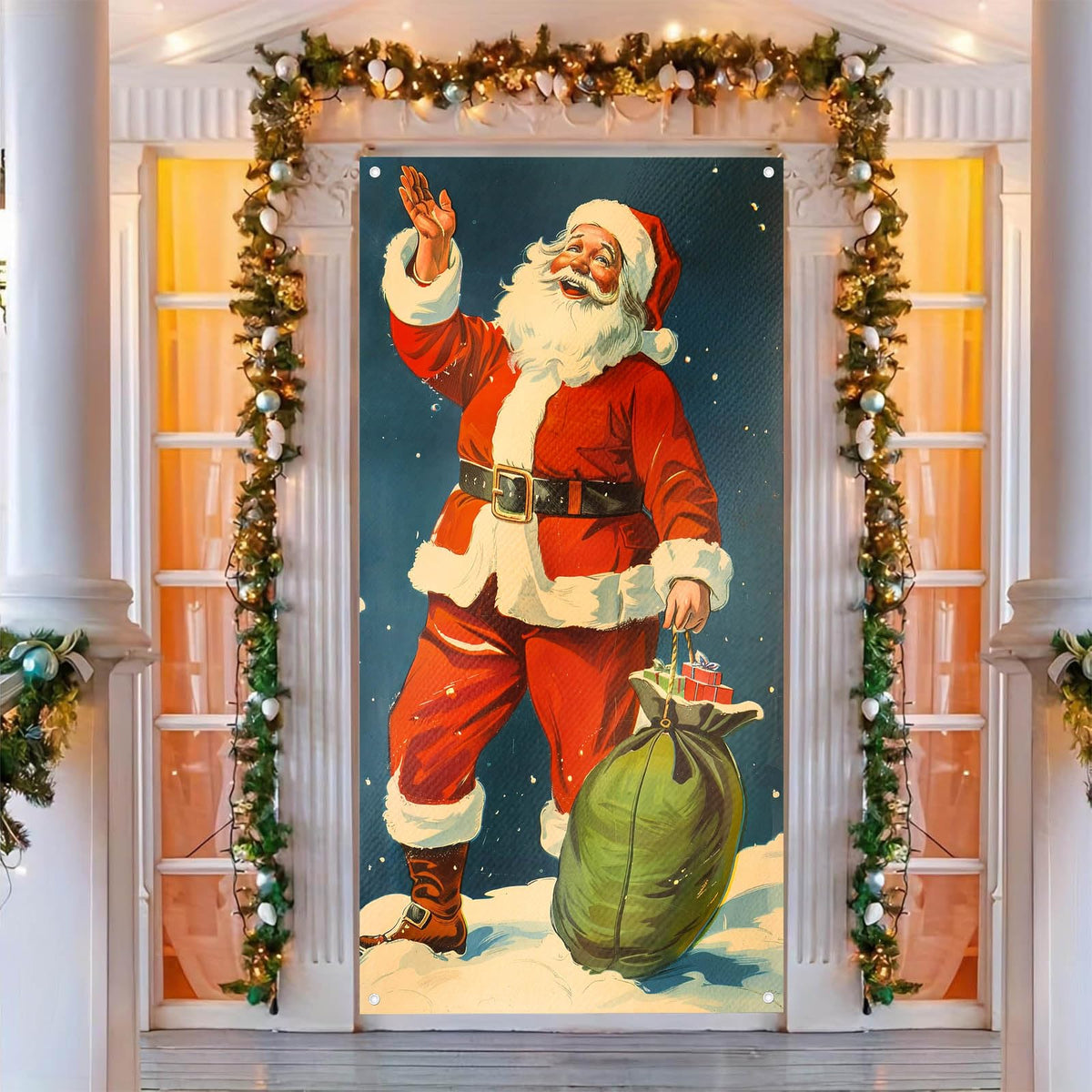 BlissYard Vintage Santa Door Cover 71x35 Inch Classic Christmas Door Covers