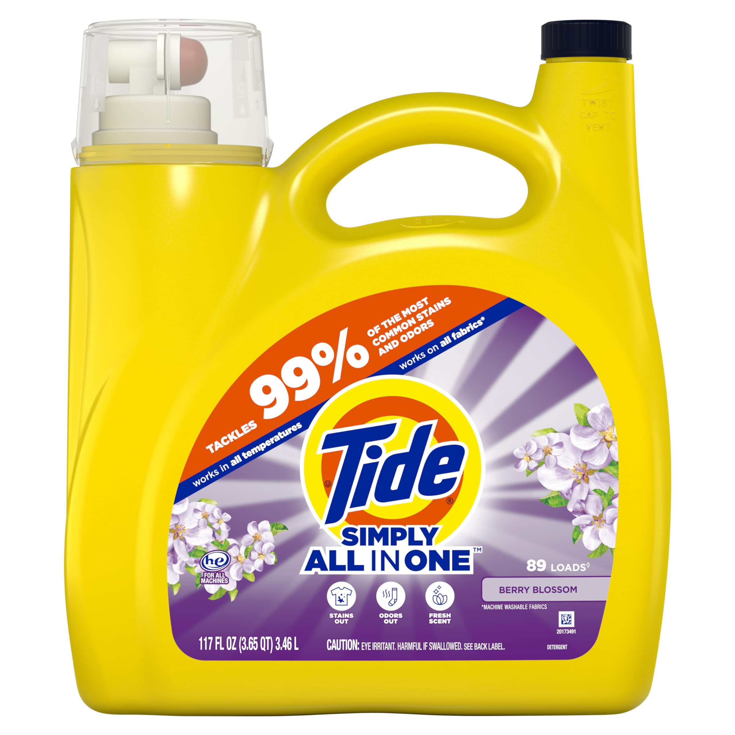 Tide Simply All-In-One Liquid Laundry Detergent Berry Blossom 117 fl oz 89 Loads
