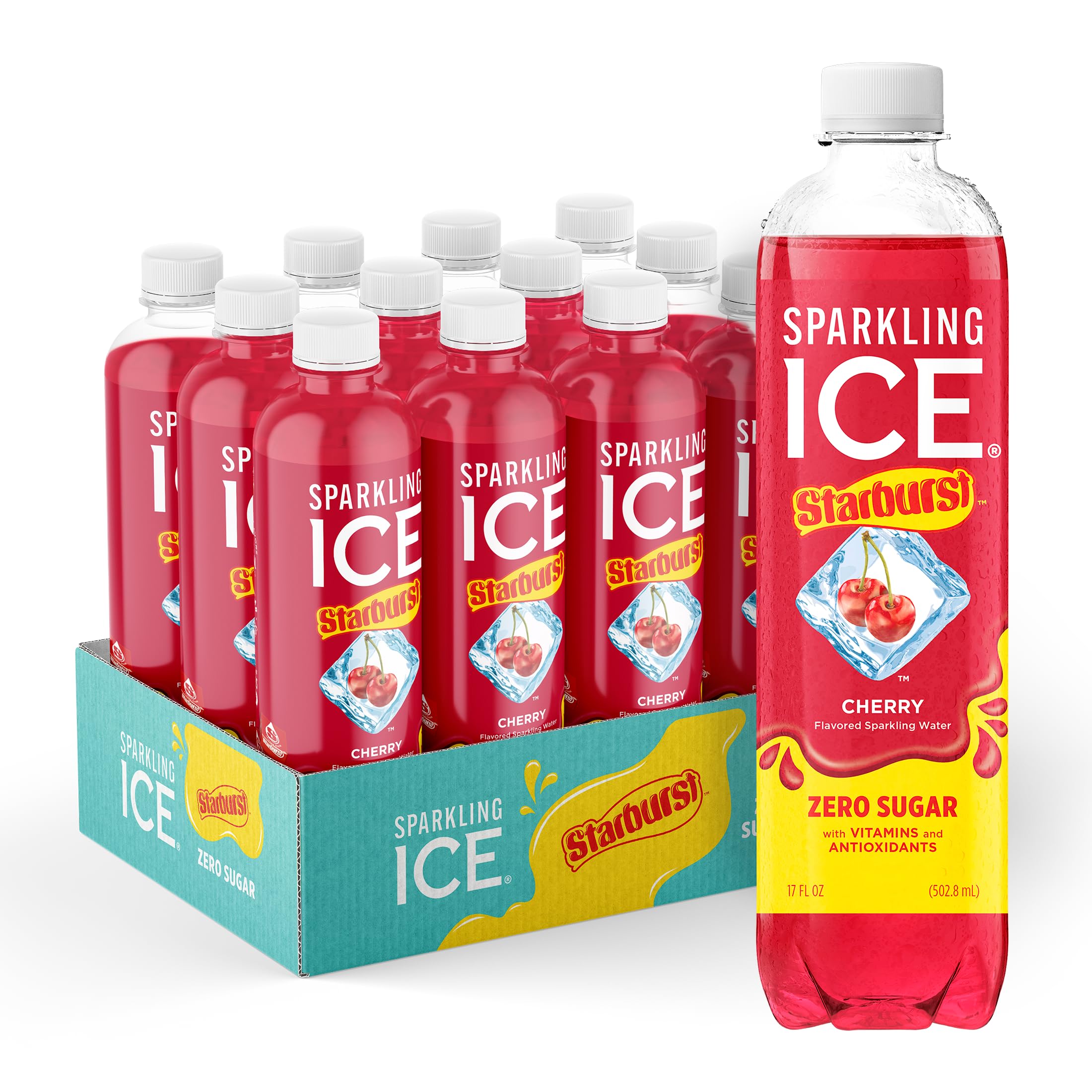 Sparkling Ice STARBURST Cherry Zero Sugar Sparkling Water 17oz 12 Pack