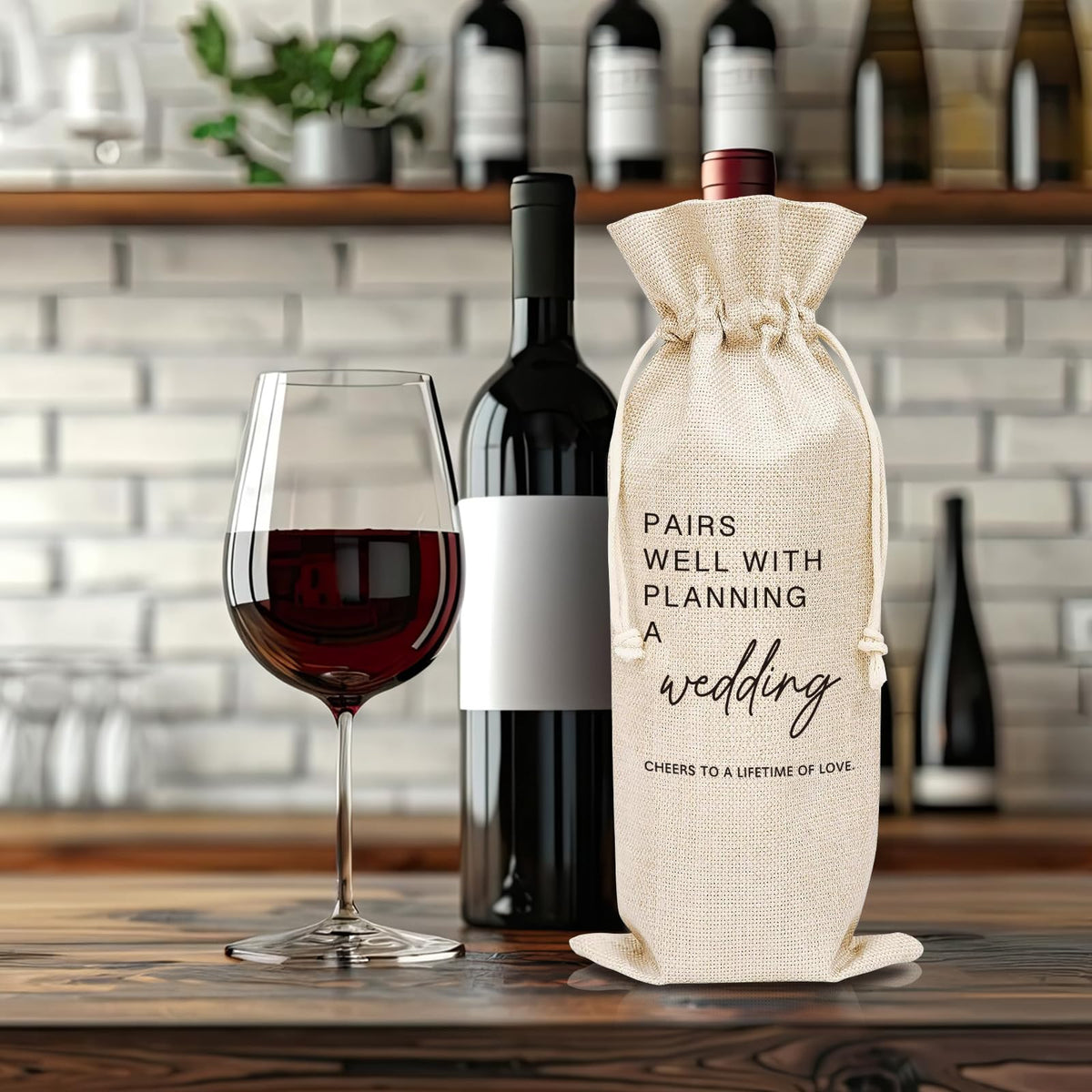 Remifala Wedding Wine Bags Wine Champagne Bag with Drawstring Wedding Planner Essentials Pairs Well Getting Married Engagement Gifts for Couple, Bride, Mr, Mrs, Bachelorette Party Favor