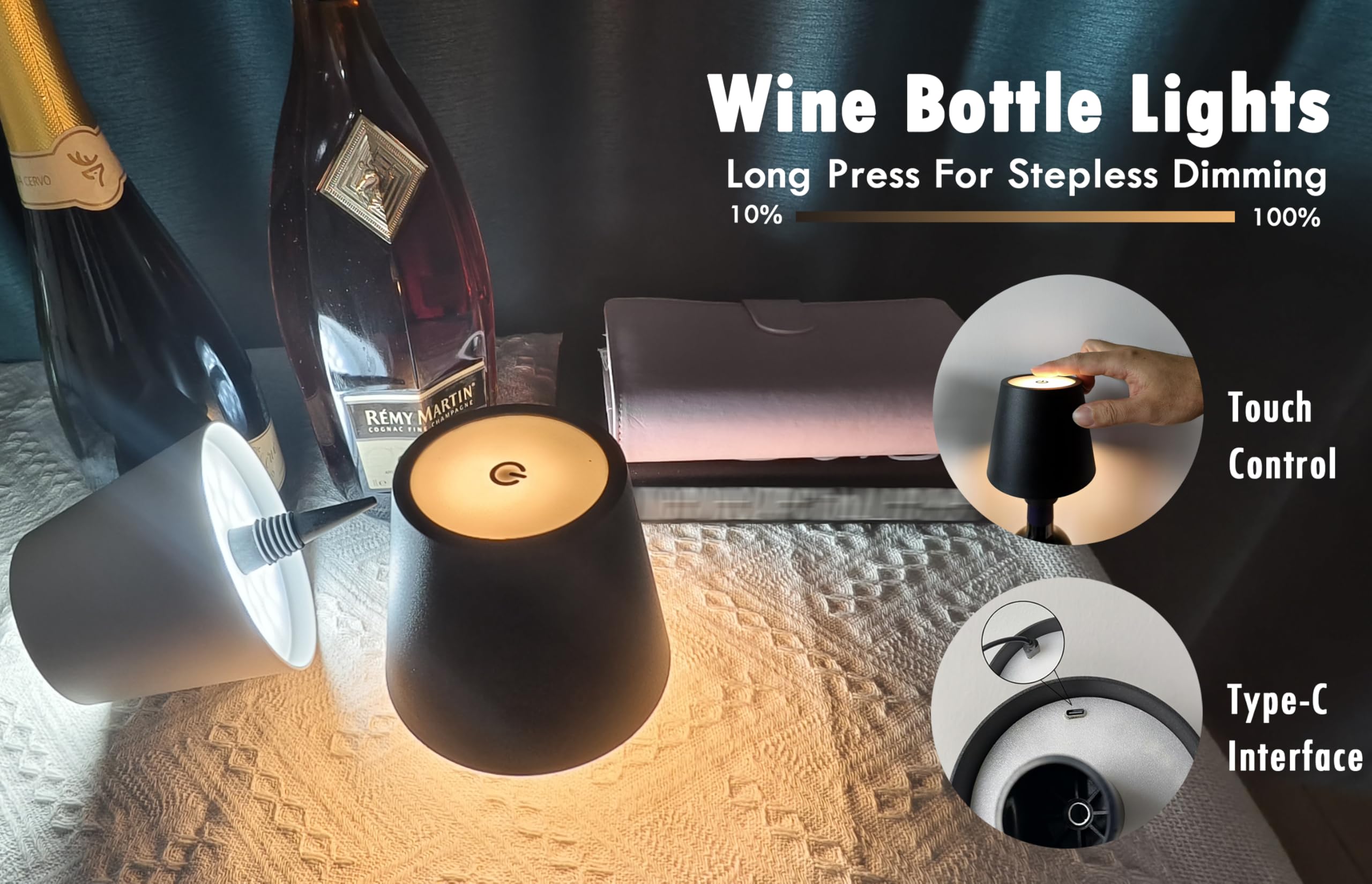 BENCAMAO Wireless Rechargeable Wine Bottle Lamp 3 Color Black