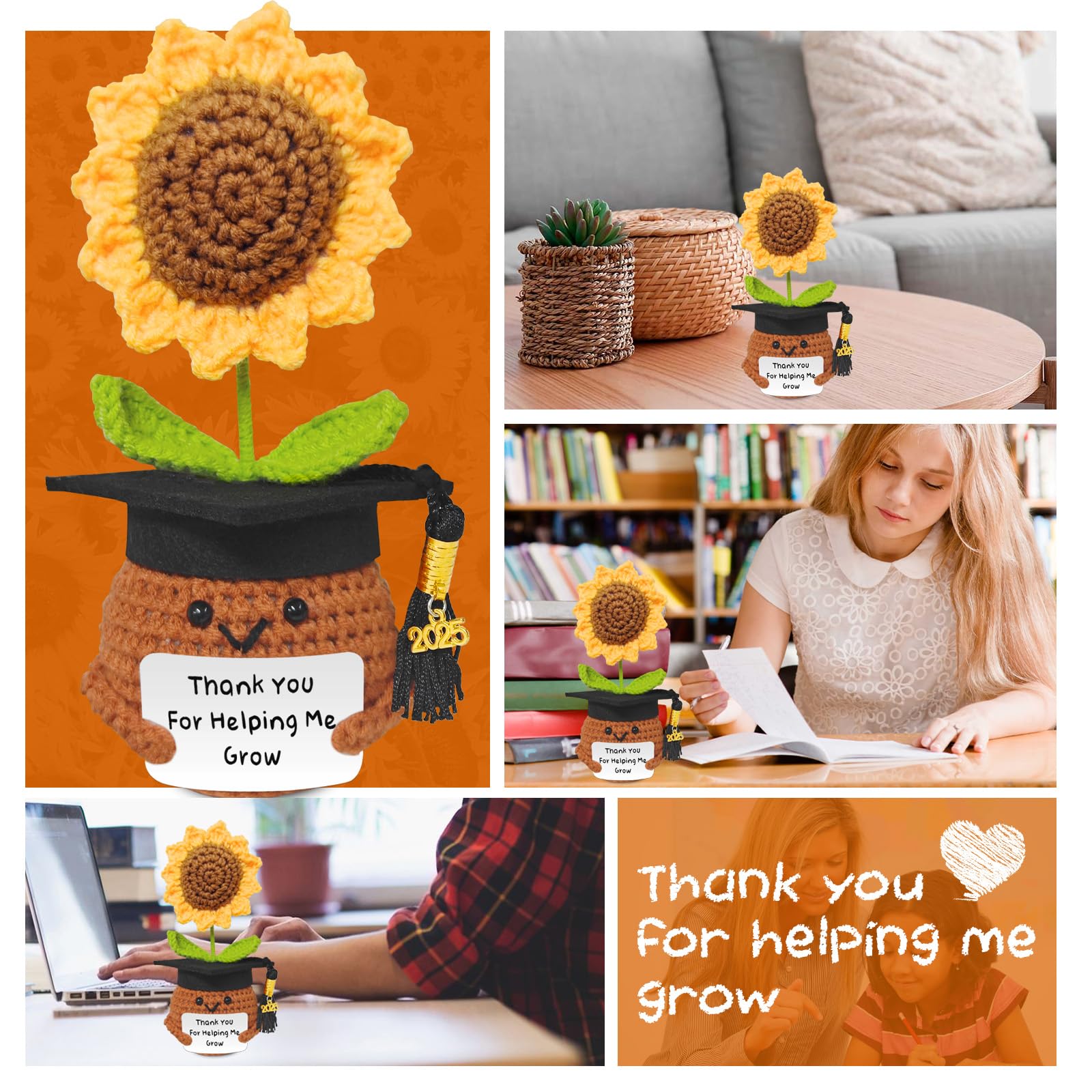 Lanpul Handmade Crochet Sunflower Teacher Appreciation Gift Yellow 1 Pc