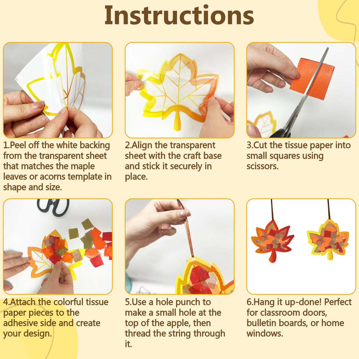 LUFEEMGA 30PCS Fall Acorn & Maple Leaf Crafts Kit DIY with Tissue Paper Sign, Autumn Party Back to School Classroom Thanksgiving Decorations