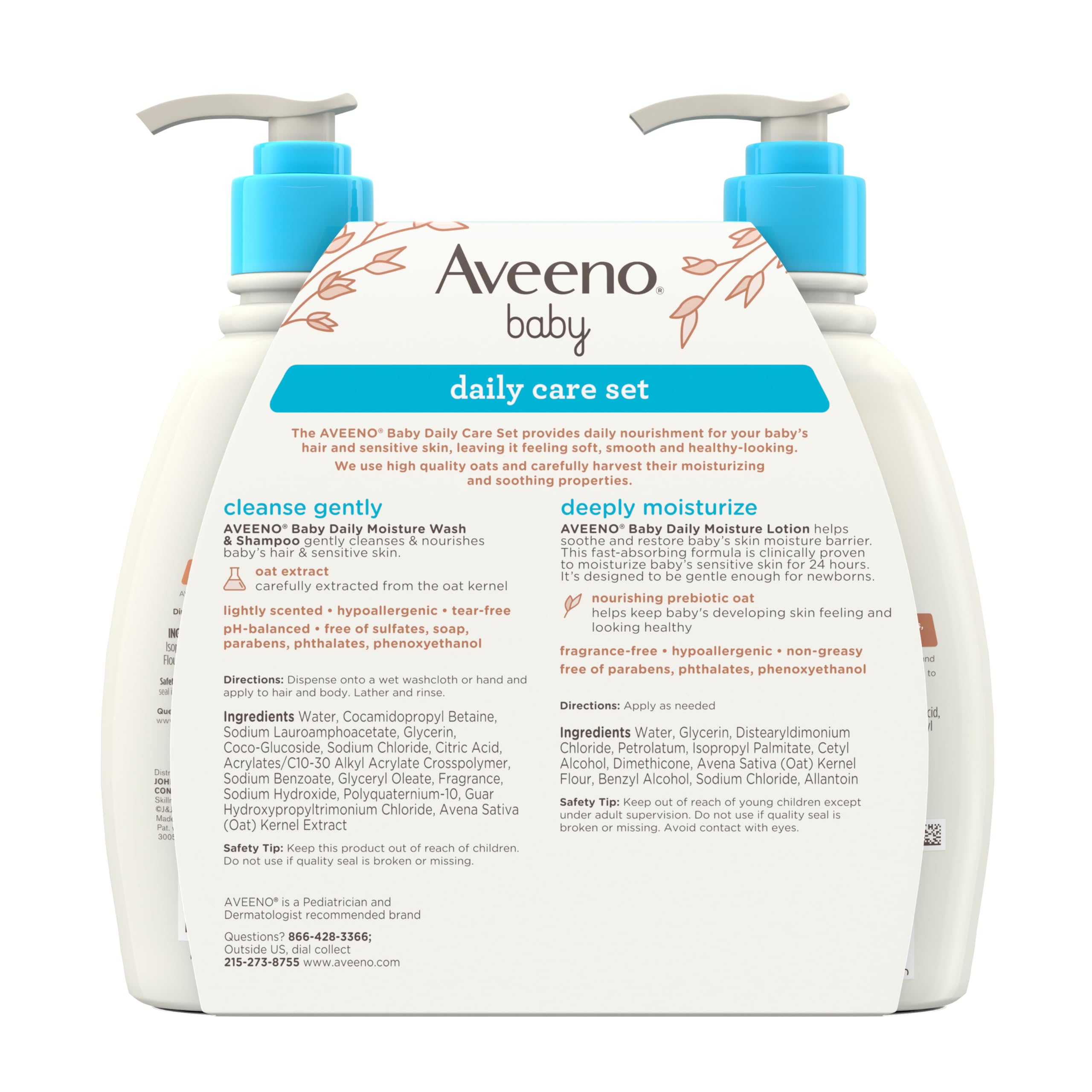 Aveeno Baby Daily Care Gift Set Oat Extract Prebiotic 2 Pack Lotion & Wash