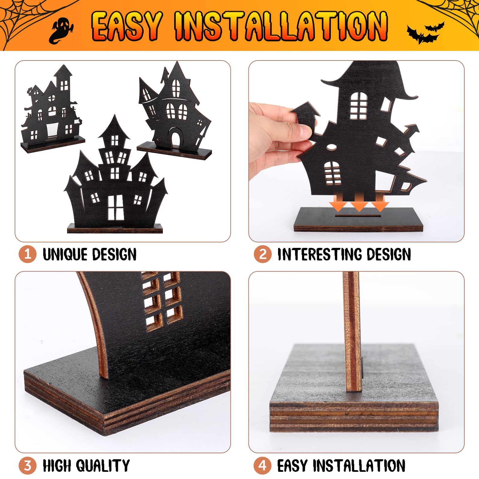 YLOLUL 6 Pcs Halloween Wooden Haunted House Table Centerpiece Decorations