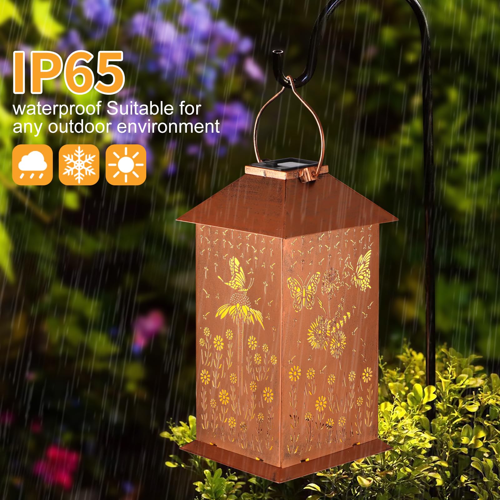 Doorkeer Butterfly Solar Lantern Outdoor Waterproof Metal LED Light Copper