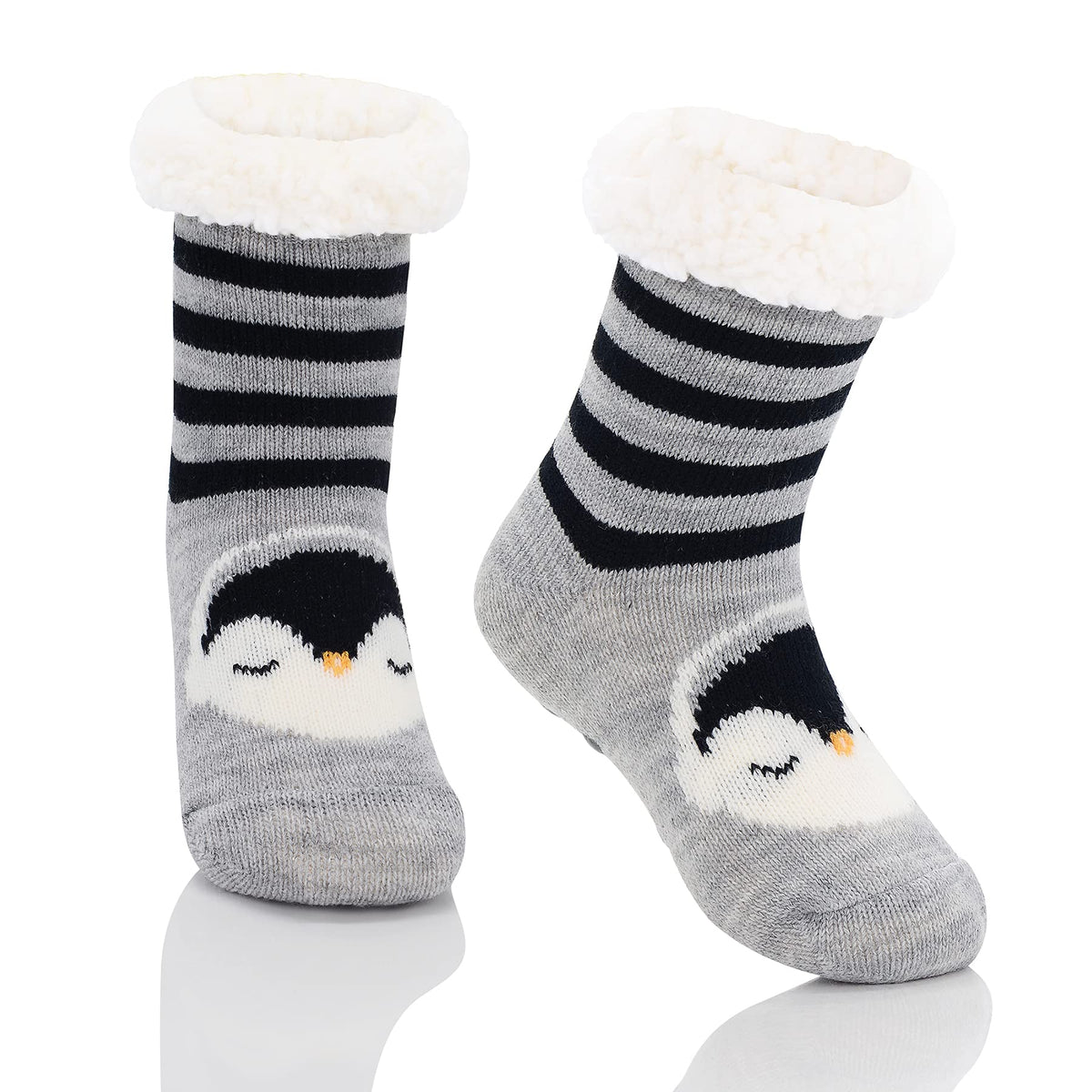 Zando Kids Boys Girls Fuzzy Socks Winter Slipper Fleece Christmas Baby Thick Fluffy Thermal Anti Skid Warm Grip Animal Black Penguin 8-12 Years ?,New
