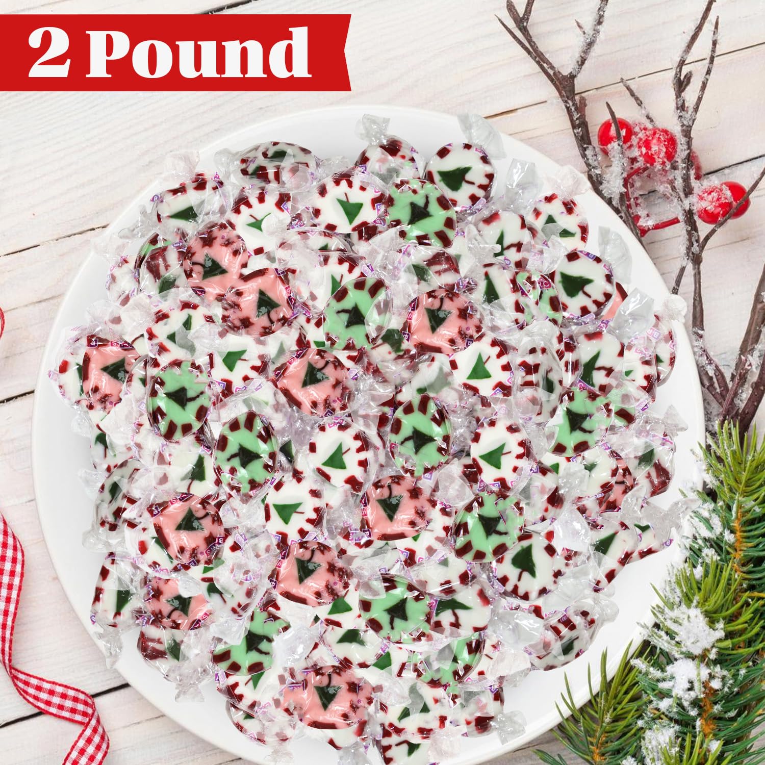 Bulk Christmas Nougats Candy Mix 2 lb Soft Chewy Peppermint Wintergreen Cinnamon