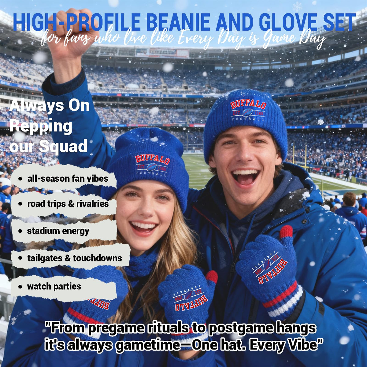 Winter Embroidered Soft Beanie Football Knit Hat With Warm Touch Screen Gloves - Game Day Gifts For Men Women And Fans