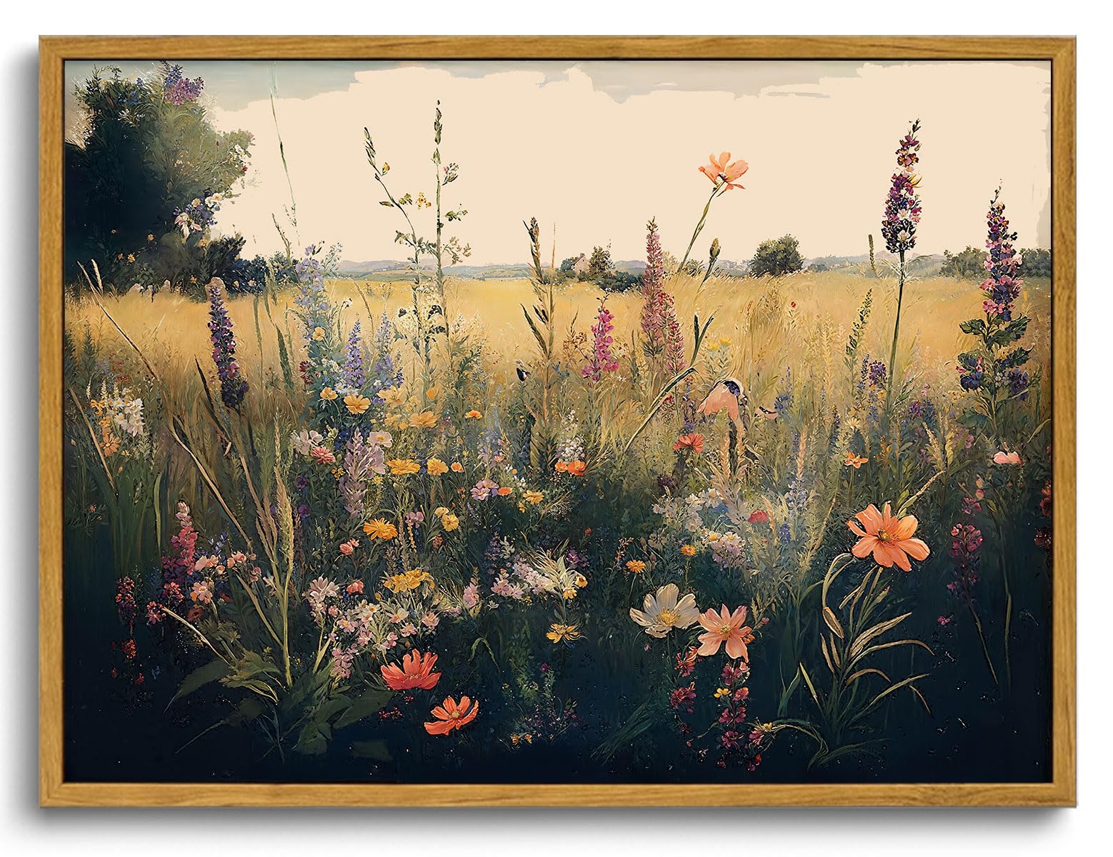 KISSFOX Vintage Wildflower Canvas Wall Art Floral Framed 12x16 Nature Color