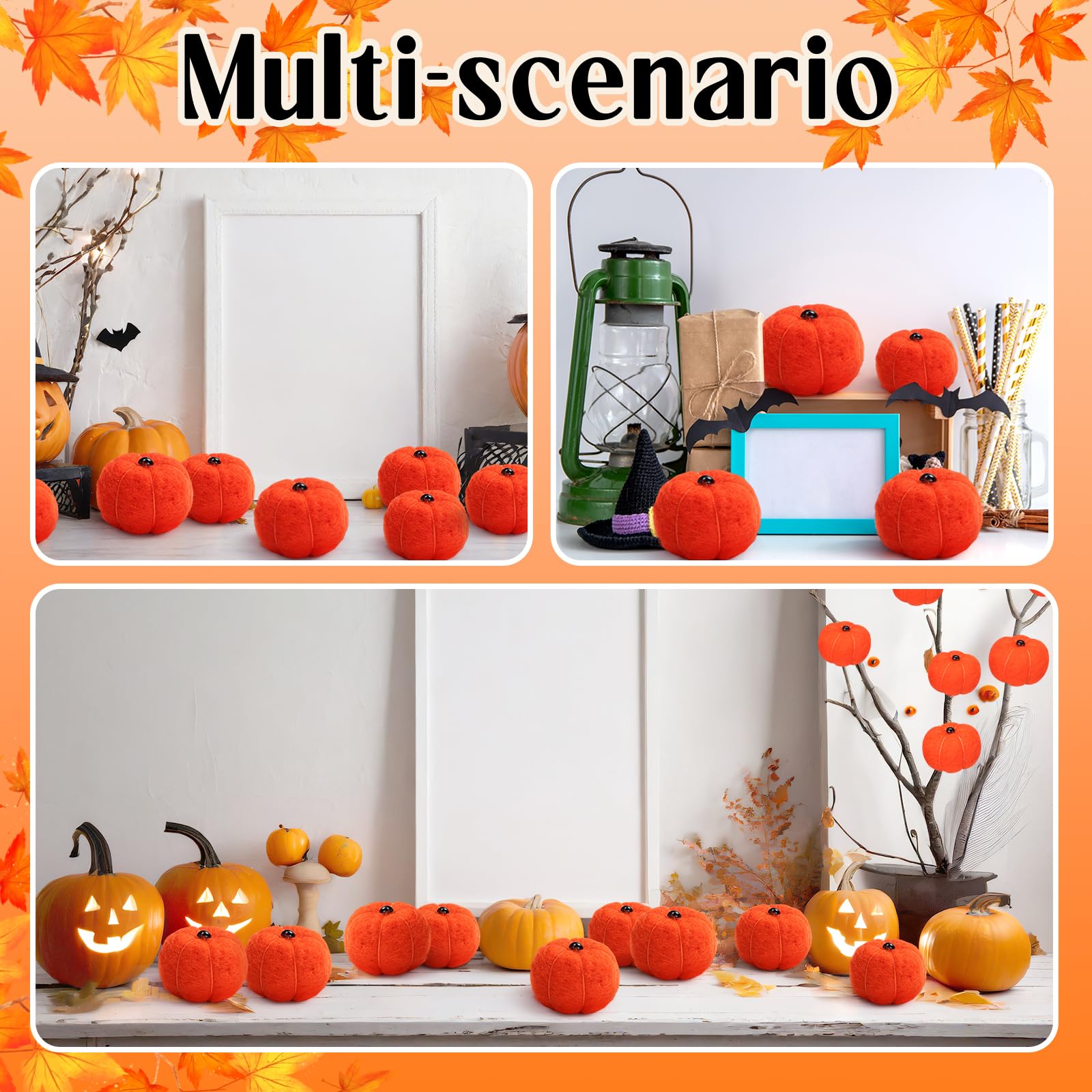 HunnmingRe 24 Pcs Miniature Felt Pumpkins Orange 1.8 Inch Fall Decor