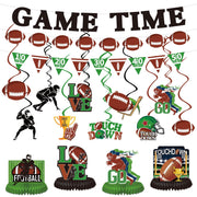 Koeilay Game Time Football Banner & Decorations Green Brown Party Supplies
