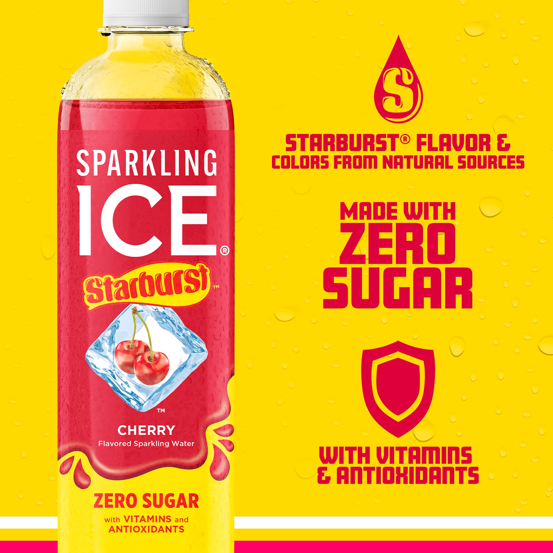 Sparkling Ice STARBURST Cherry Zero Sugar Sparkling Water 17oz 12 Pack