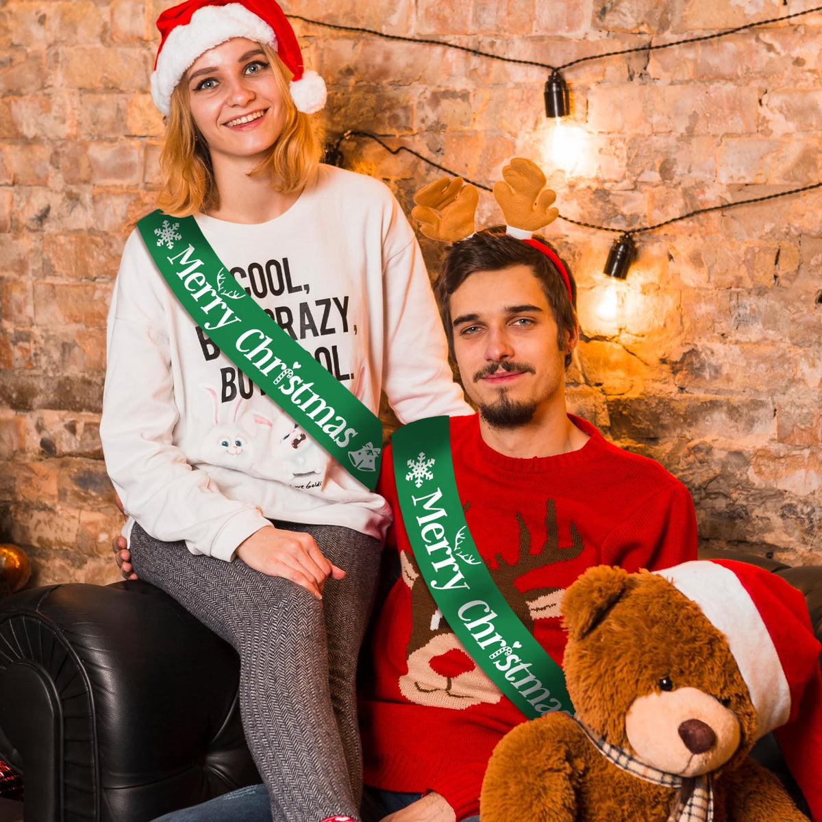 JXYCBZYing Merry Christmas Sash, Retro Sage Green Merry Christmas Party Sash, Xmas Holiday Sash, Merry Christmas Party Decorations, Ideas, Gifts, Jokes and Favors (Retro Sage Green + White)