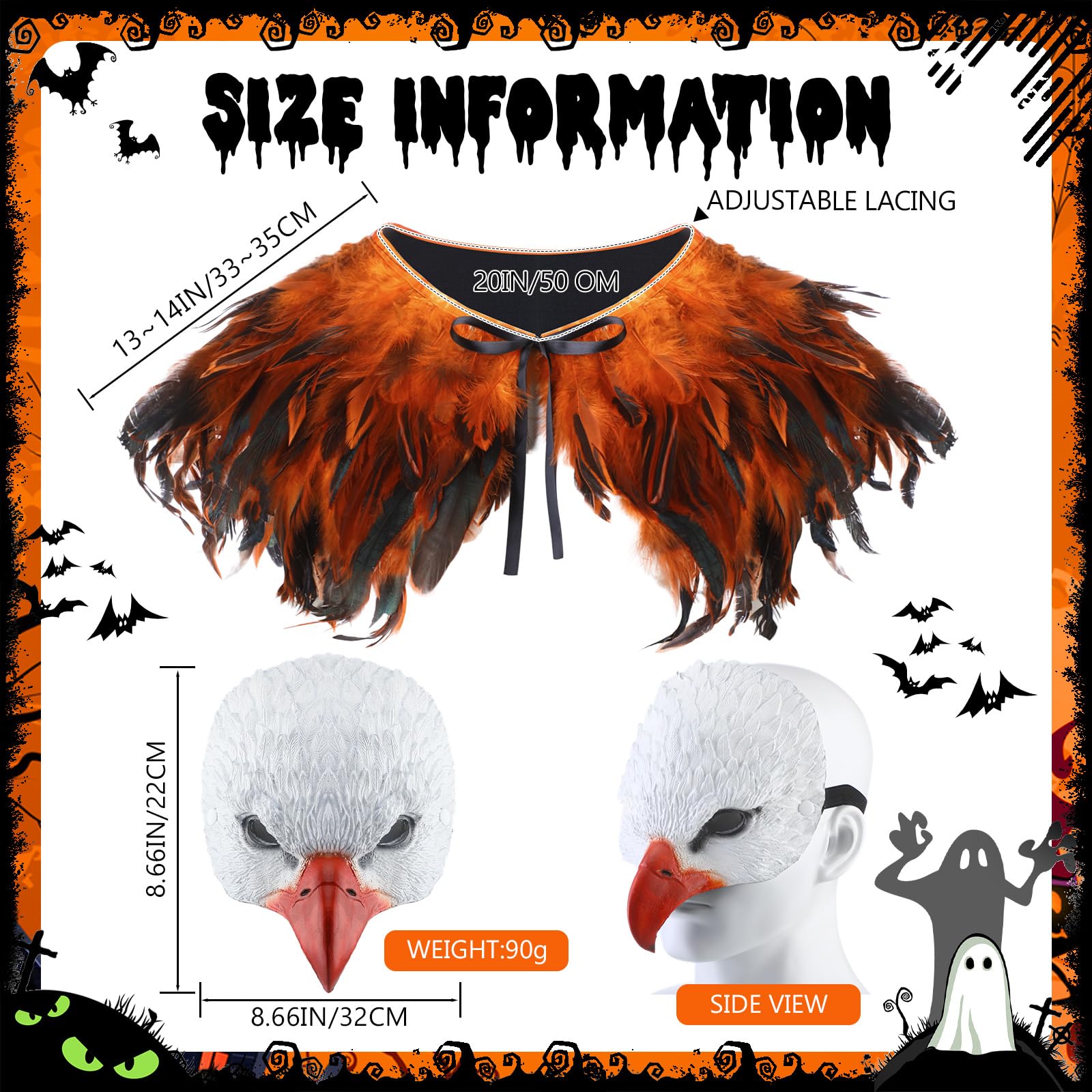 Newcotte Eagle Costume Set Mask Wings Feather Cape Halloween Unisex One Size