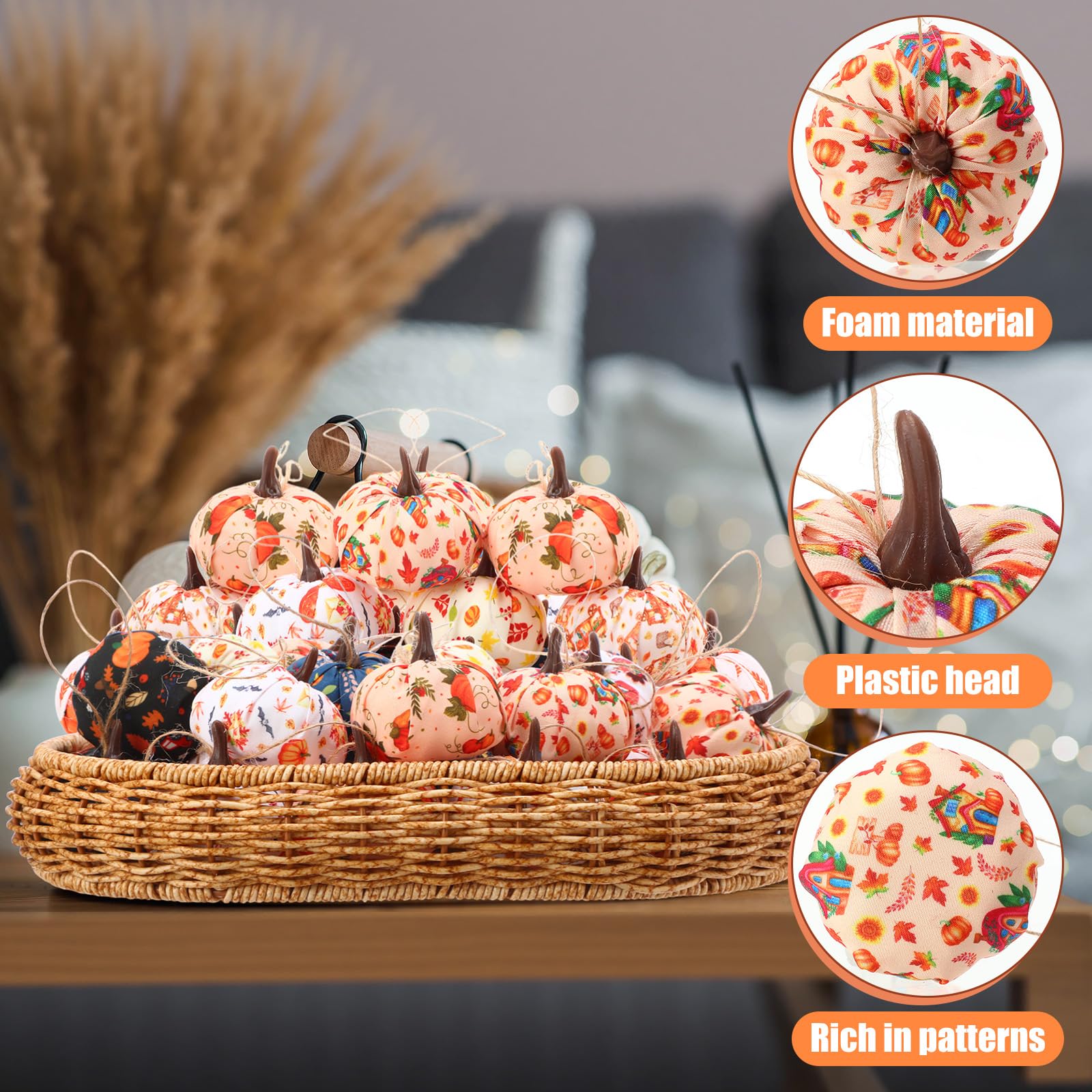 Soulchen 48 Pc Thanksgiving Mini Pumpkin Ornaments 2 Inch Orange Fabric