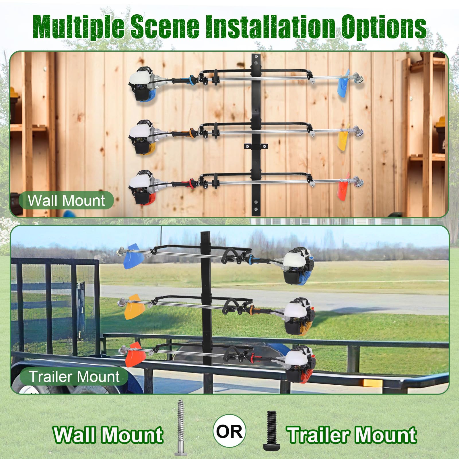 CAROD 3-Place Steel Weed Eater Rack for Trailer Lawn Equipment with Locks