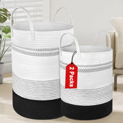 2-Pack Rope Laundry Baskets Cotton Hamper Woven Storage 58L 28L Black