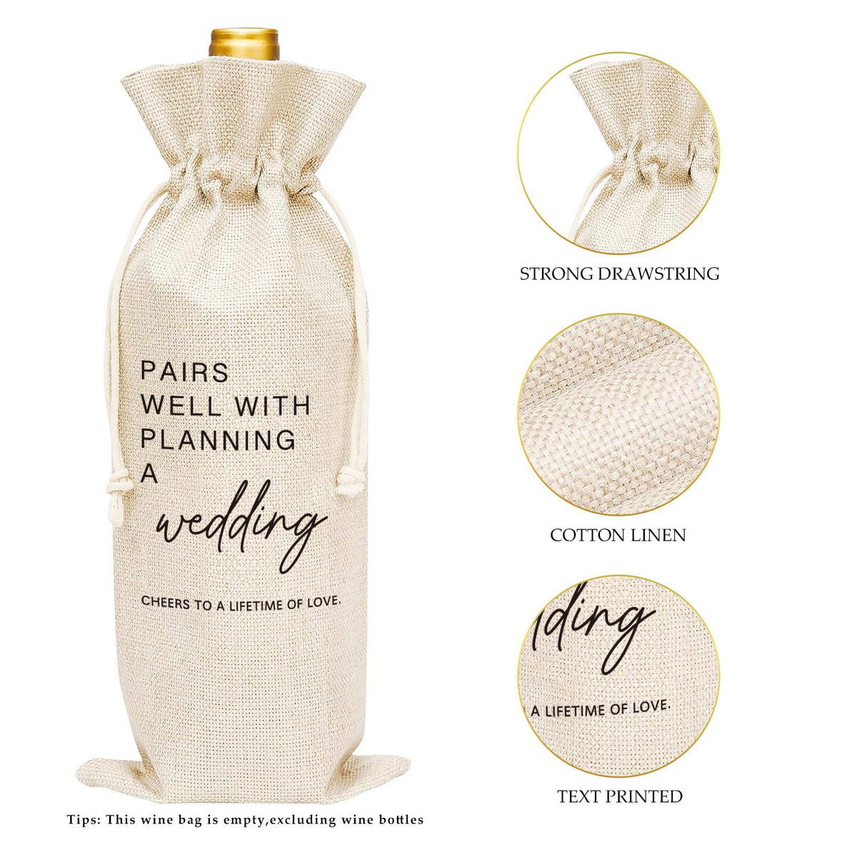 Remifala Wedding Wine Bags Wine Champagne Bag with Drawstring Wedding Planner Essentials Pairs Well Getting Married Engagement Gifts for Couple, Bride, Mr, Mrs, Bachelorette Party Favor