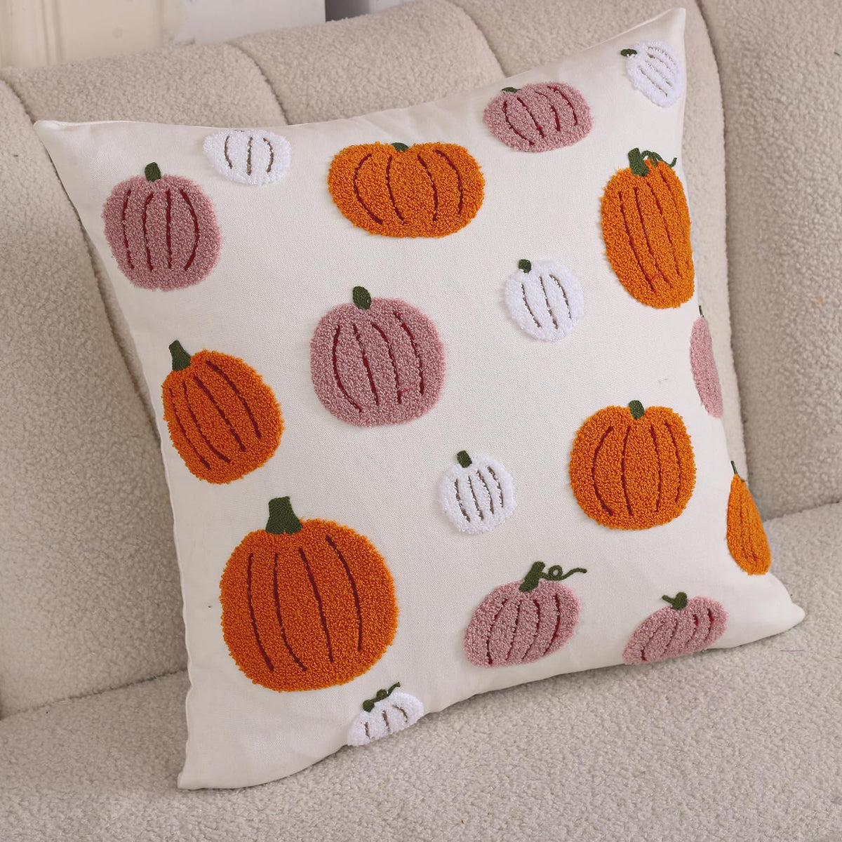 Tosleo Thanksgiving Pillow Covers 20x20 Set of 2 Halloween Pink and Orange Pumpkins Embroidered Pillow Cases Thanksgiving Home Party Pumpkin Fall Decor Pillowcases Cushion Covers