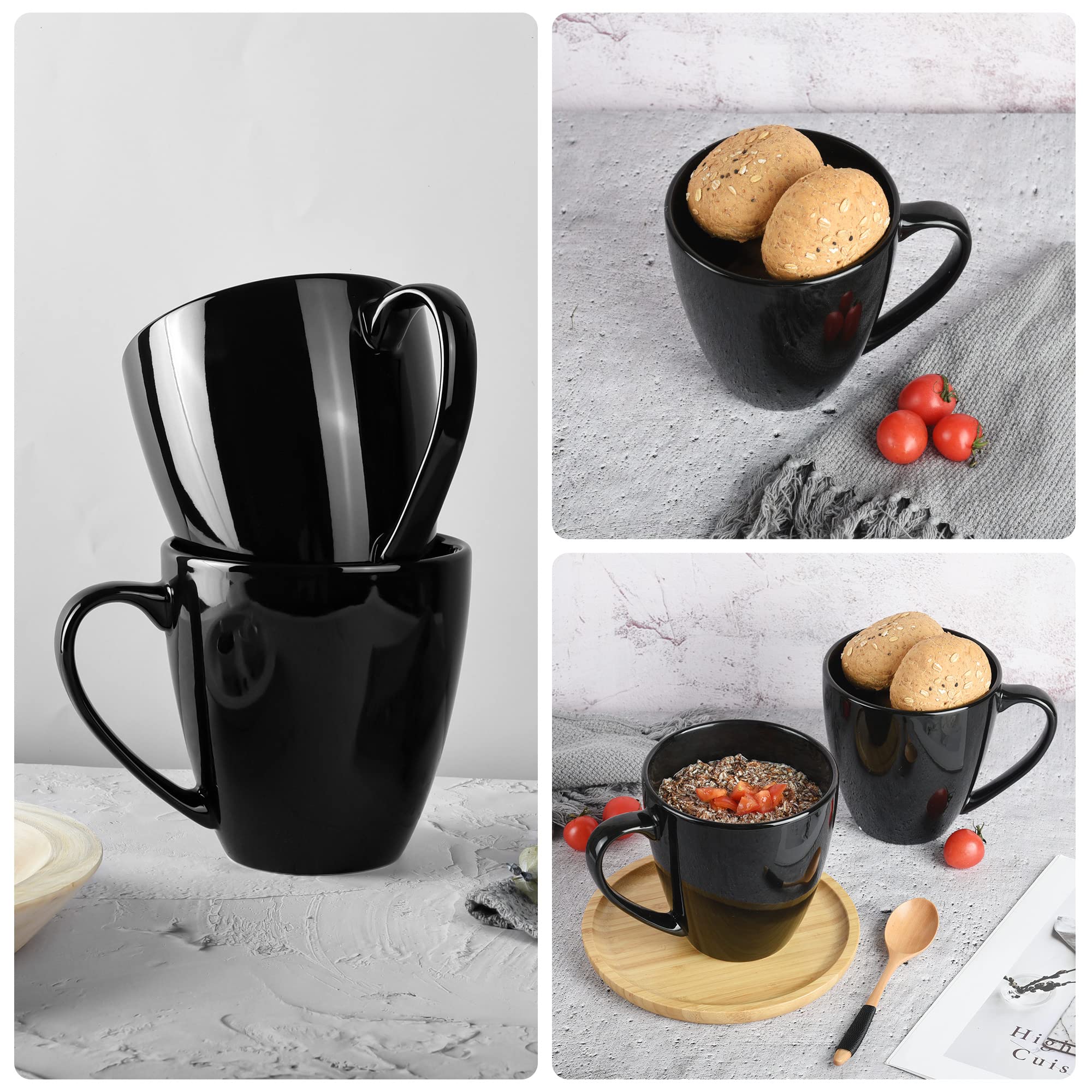 CAILIDE 39oz Ceramic Coffee Mug Set of 2 Black Large Capacity Handle