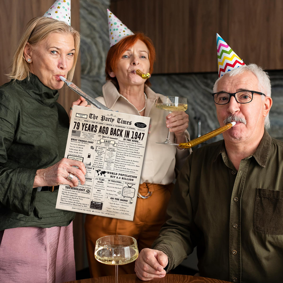 Ziwenhu 79th Birthday Card with Envelope, Vintage 1947 Newspaper Design