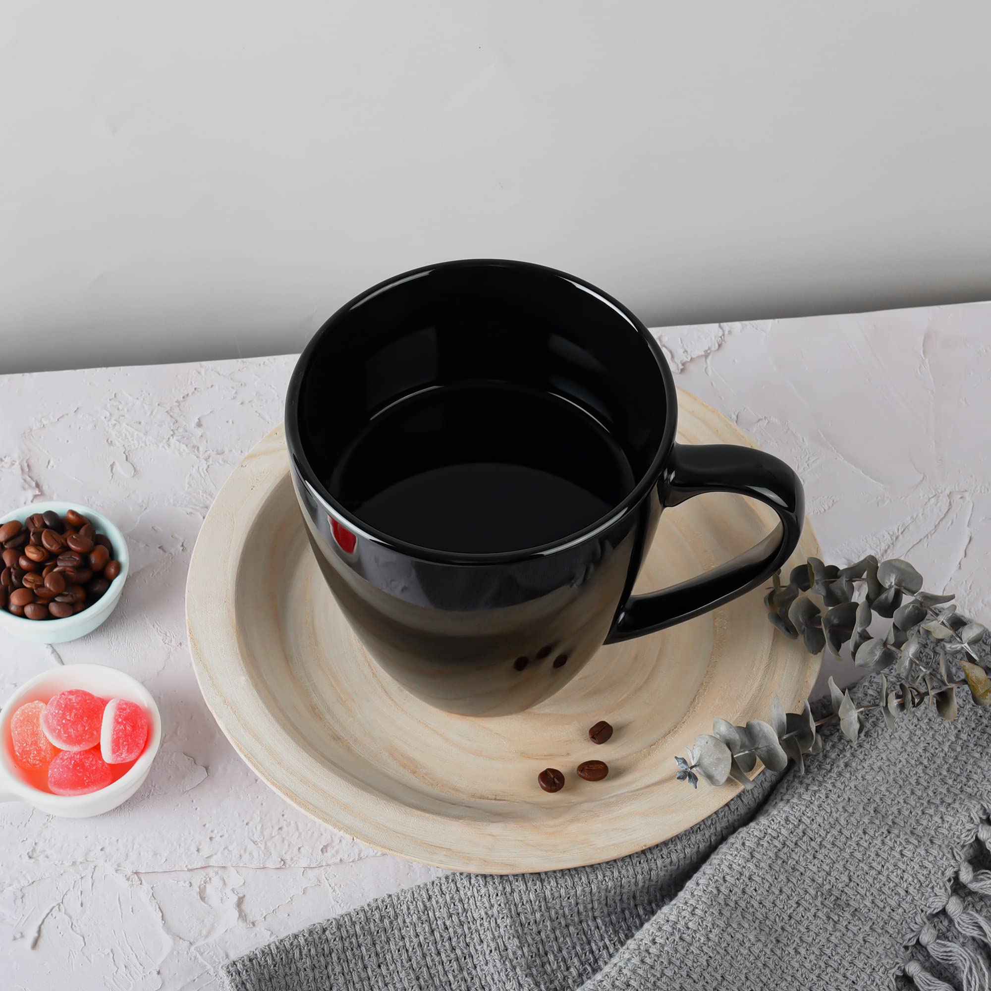 CAILIDE 39oz Ceramic Coffee Mug Set of 2 Black Large Capacity Handle
