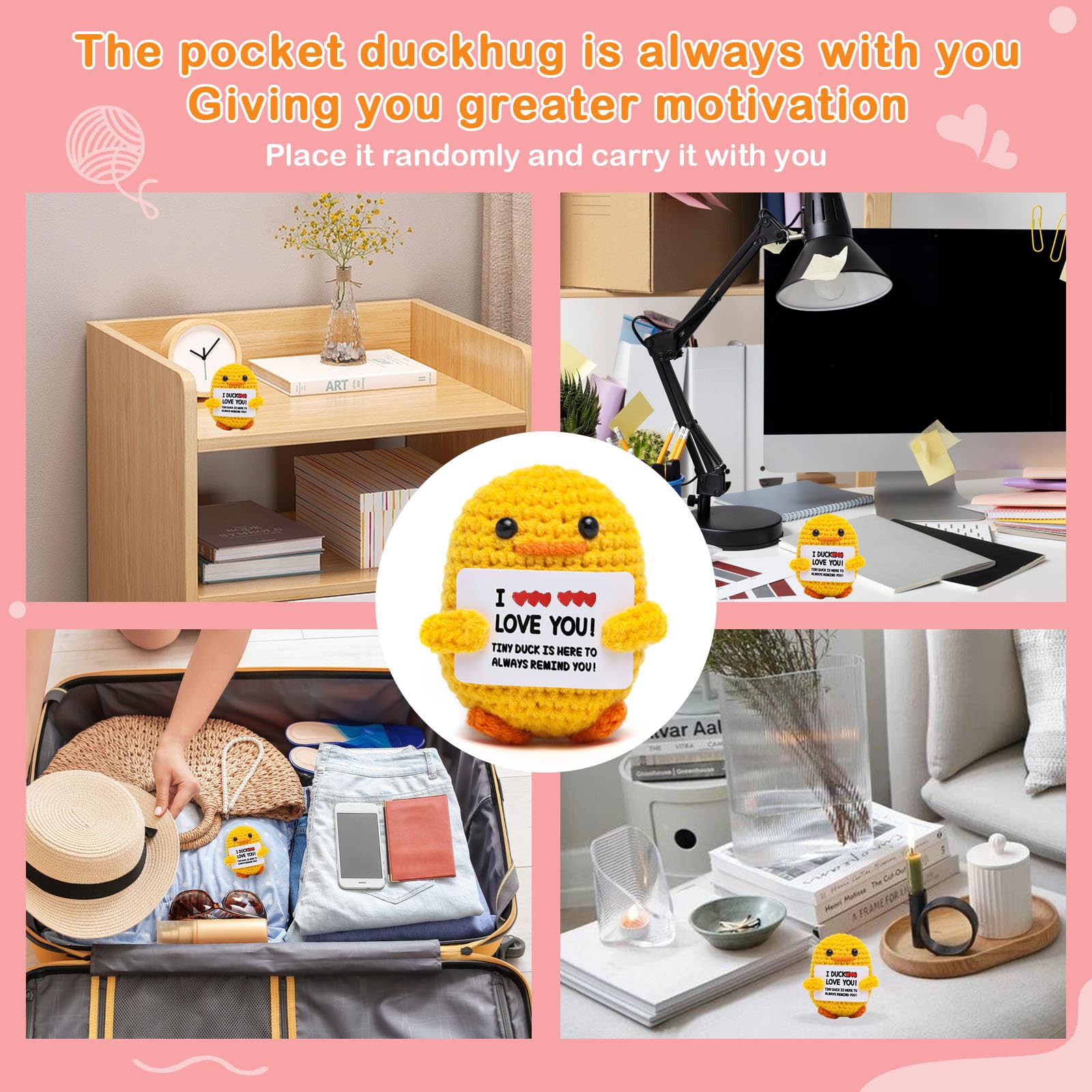Artlunar Emotional Support Crochet Duck Inspirational Gift White Cute Decor