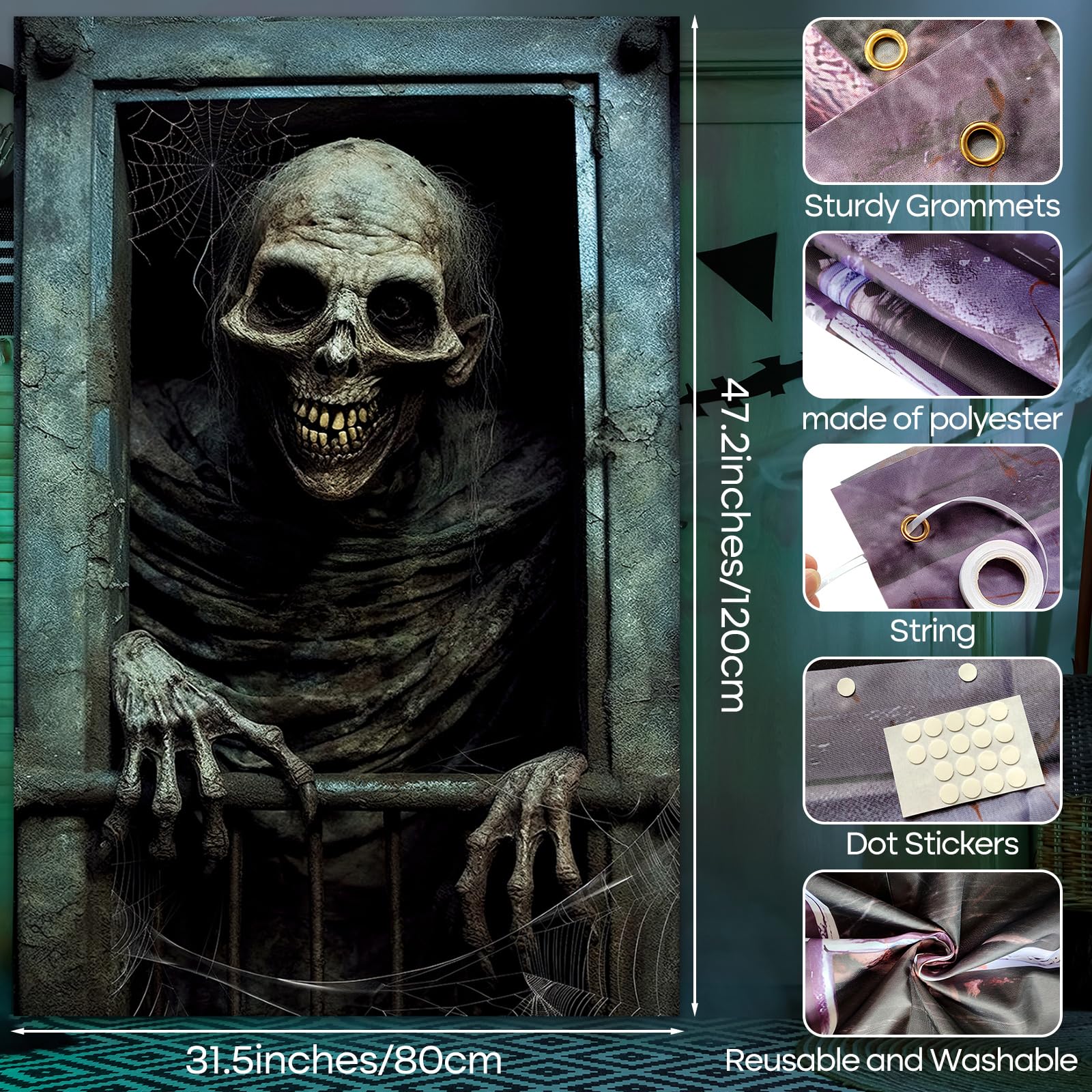 ROOKEA Halloween Vampire Window Curtain Spooky Ghost Banner Indoor Outdoor Decor