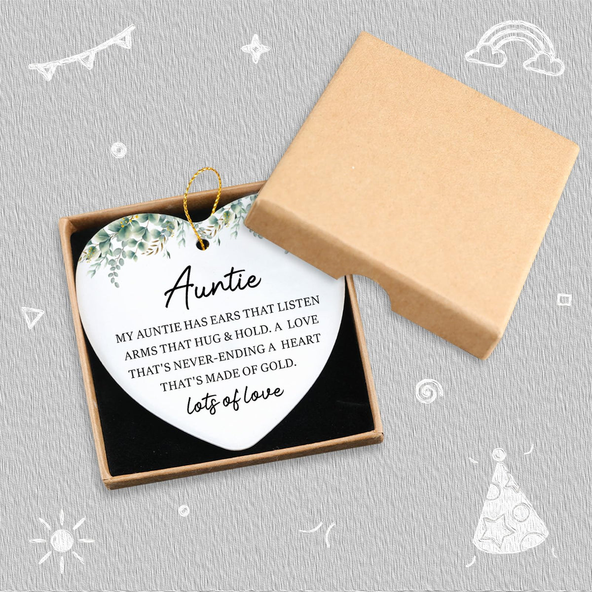 Hialektur Best Aunt Ever Gifts Hanging Ornament Ceramic Heart Keepsake Aunt