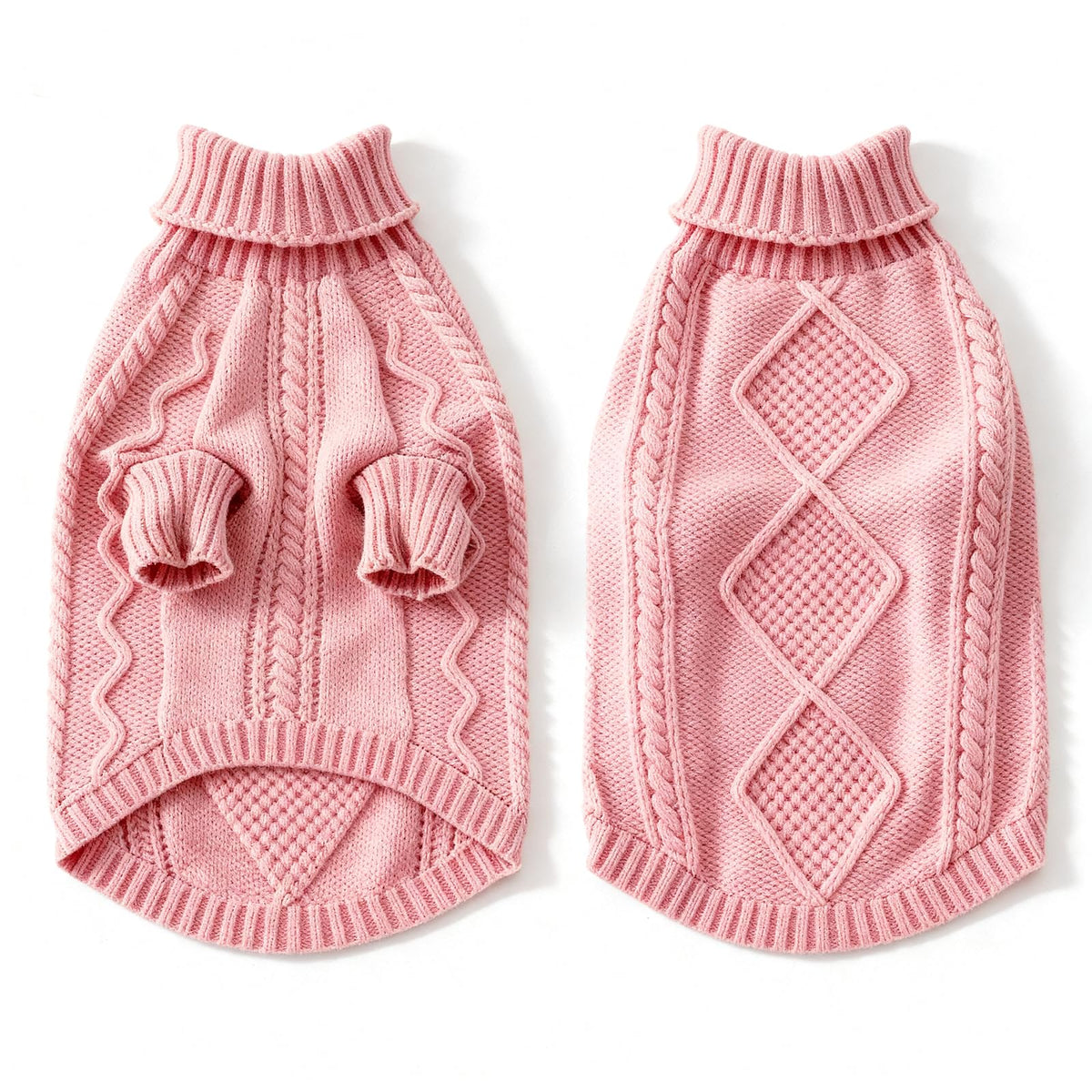 Dog Pullover Sweater, Cold Weather Cable Knitwear, Classic Turtleneck Thick Warm Clothes for Chihuahua, Bulldog, Dachshund, Pug, Yorkie (Pink, Small)