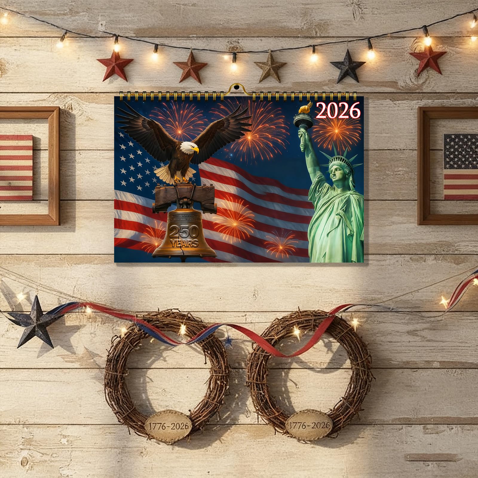 Zluiaza 250th Anniversary American Patriotic 2026 Spiral Wall Calendar Vintage